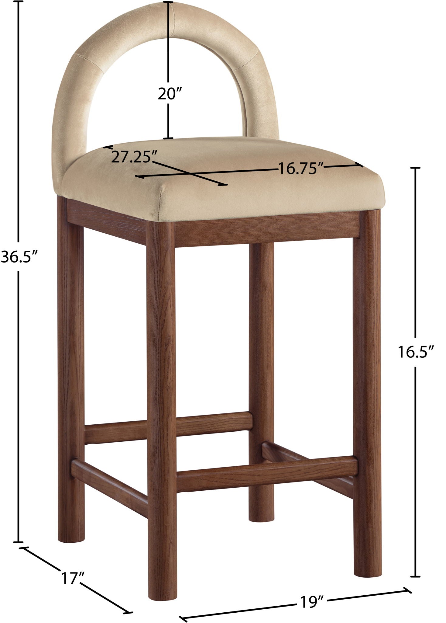 Conrad - Velvet Counter Stool With Brown Legs
