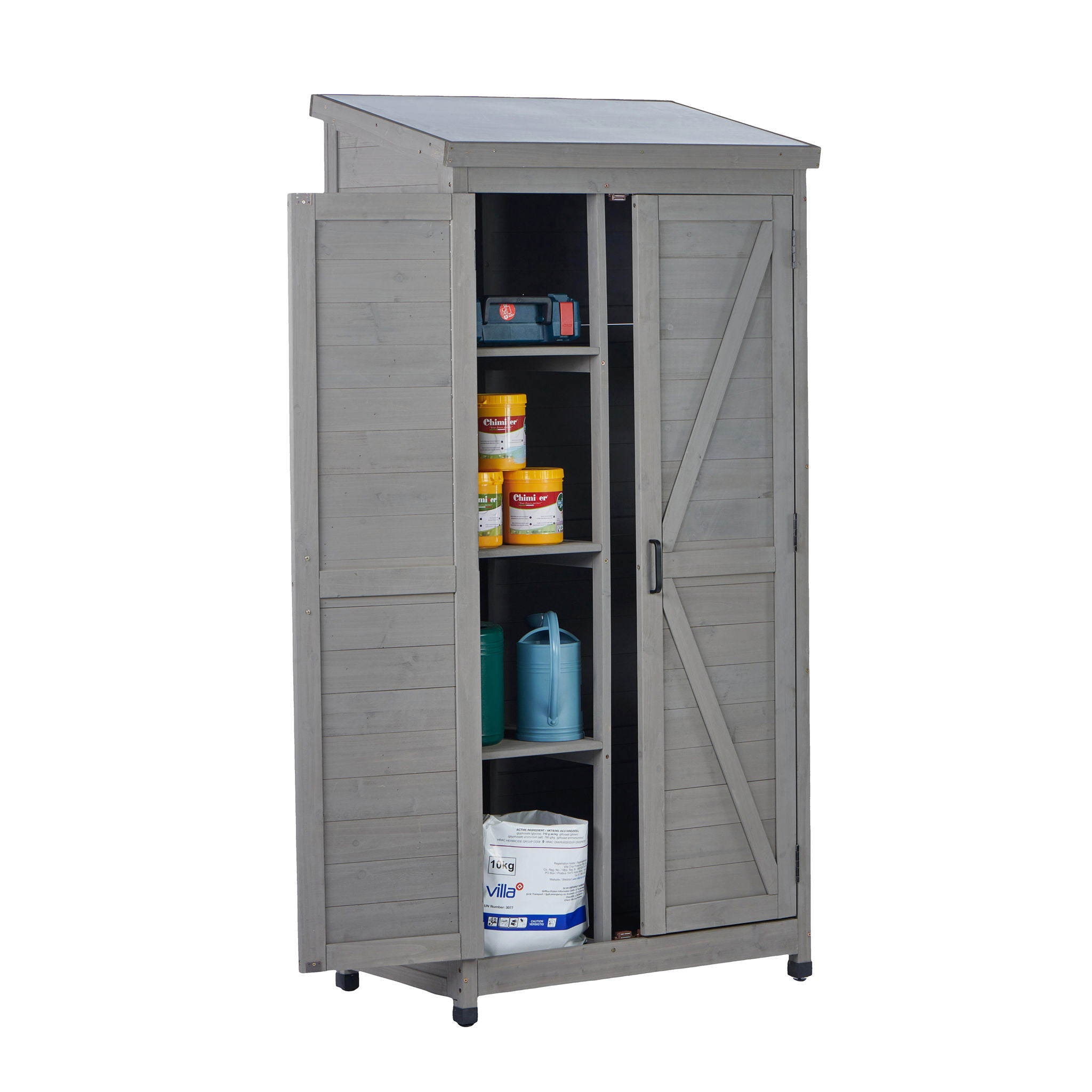 Outdoor Storage Shed With Vertical Tool Cabinet For Backyard