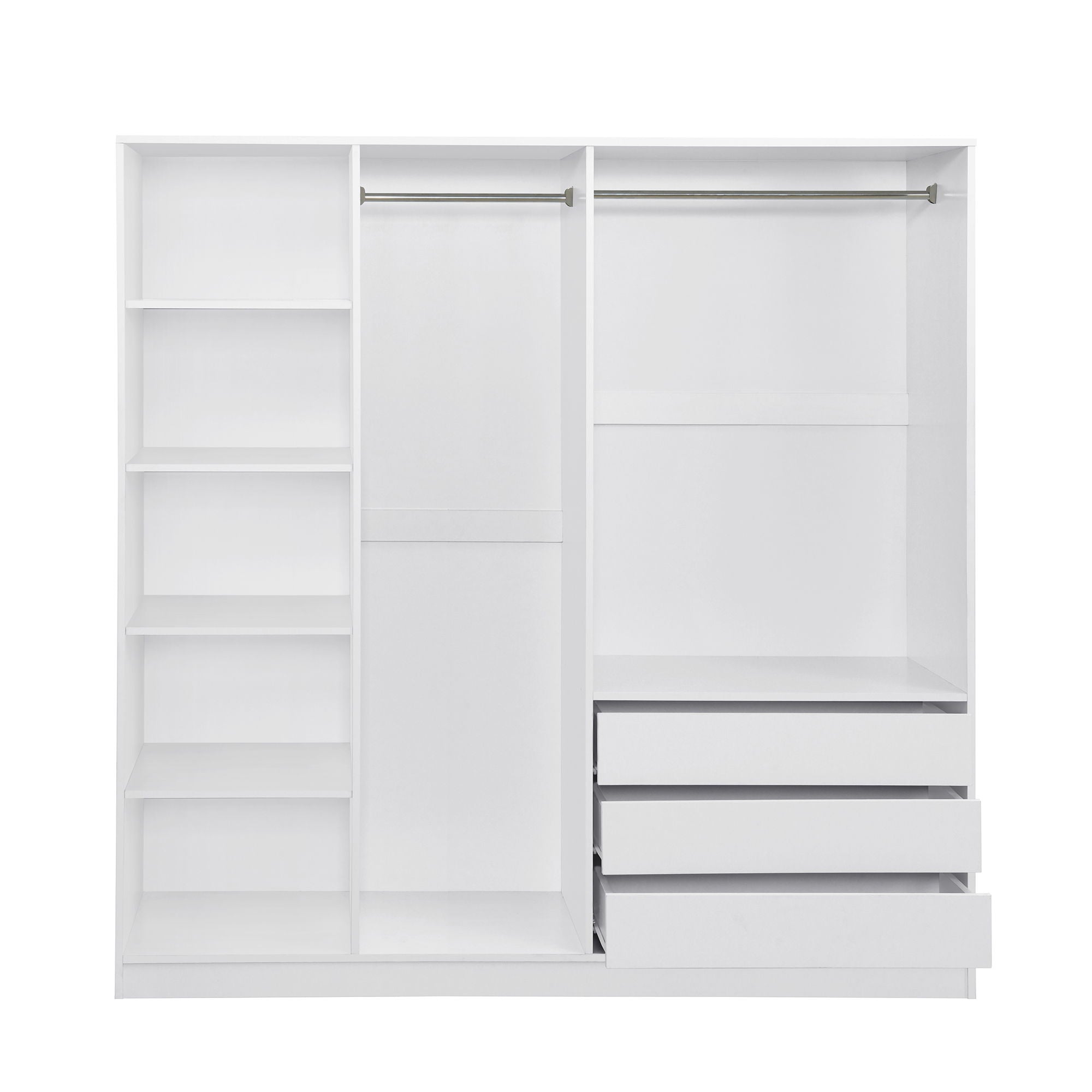 Doorless Storage Wardrobe For Dedroom With Shelves And 3 Drawers - White