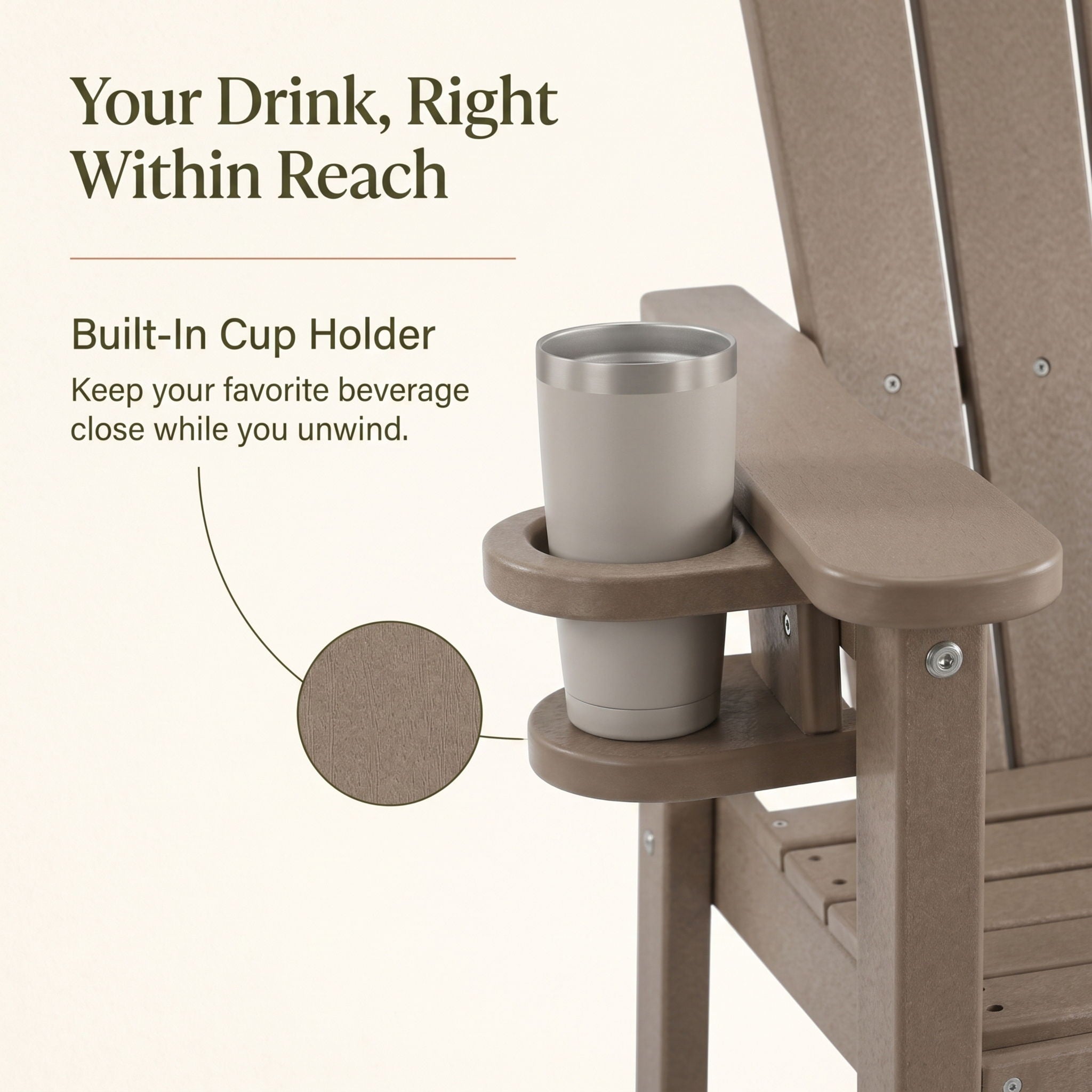 Bar Height Adirondack Chair With Cup Holder And Armrests