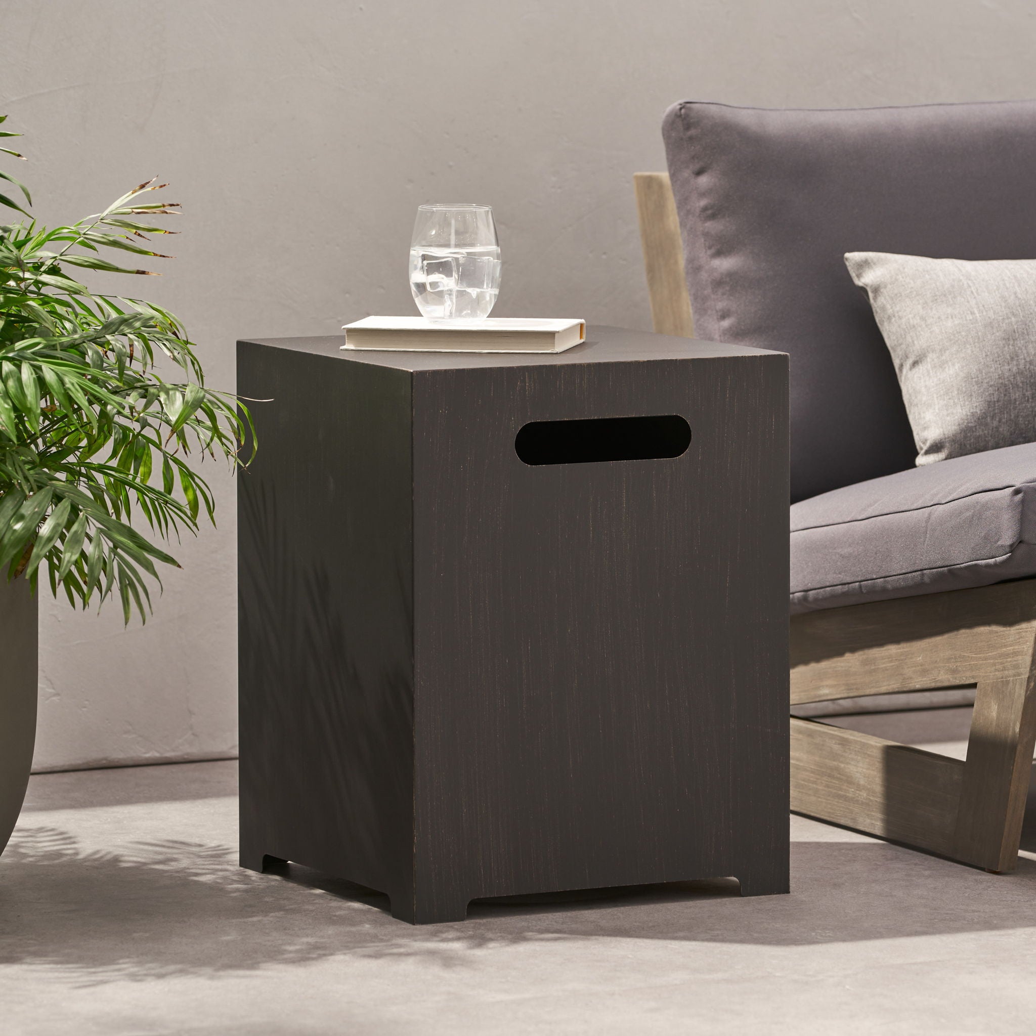 Modern Iron Tank Holder Side Table With Powder Coated Frame - Brown / Gold