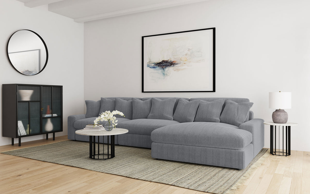 Blaine 3-Piece Corduroy Sectional in Fog