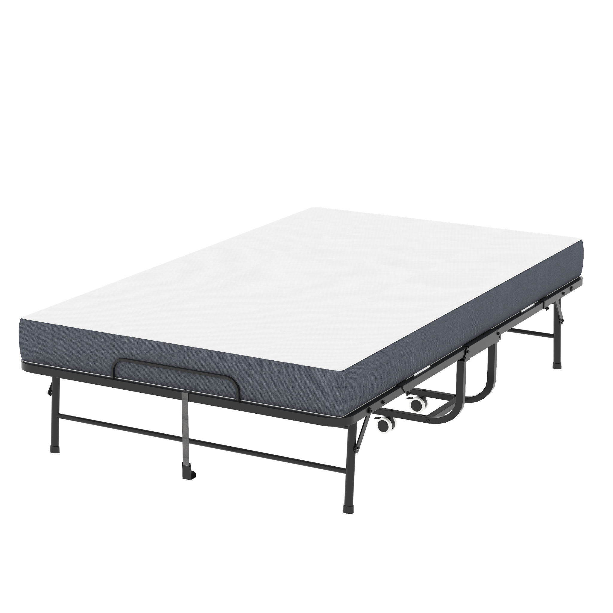 Twin Wide Folding Bed For Tall People, Extra Long & Wide Rollaway With Memory Foam, Heavy-Duty - Black