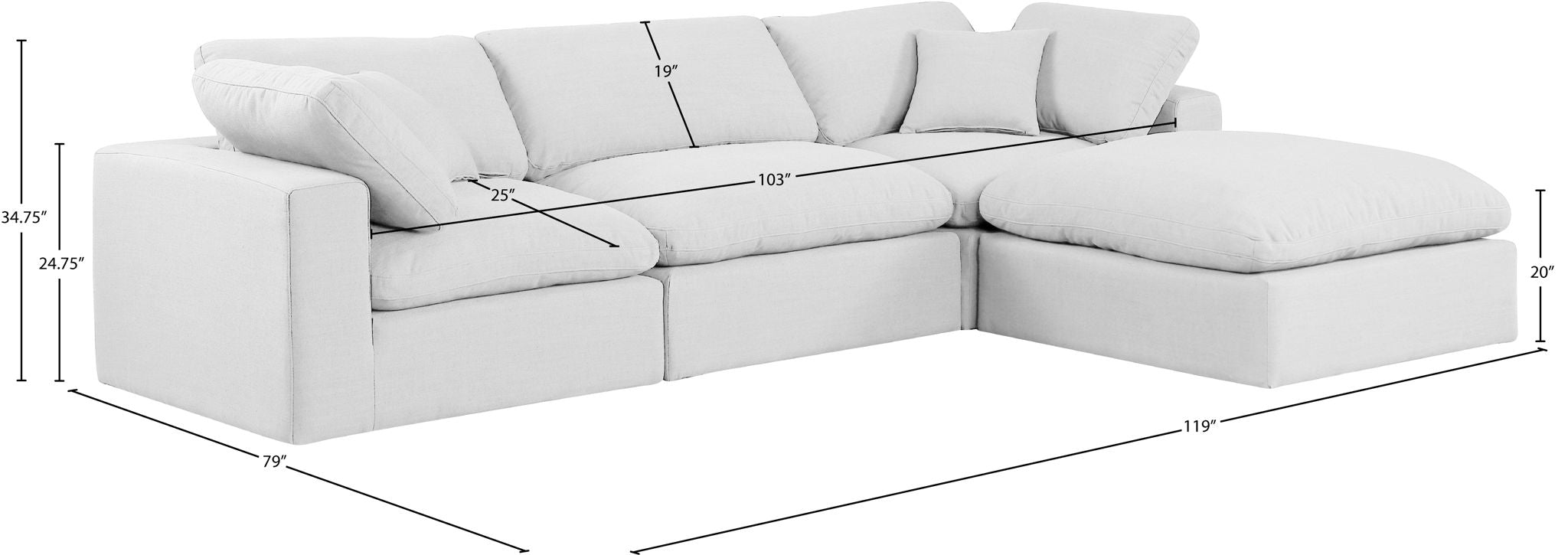 Comfy - 4 Piece Linen Fabric Modular Sectional With Chaise
