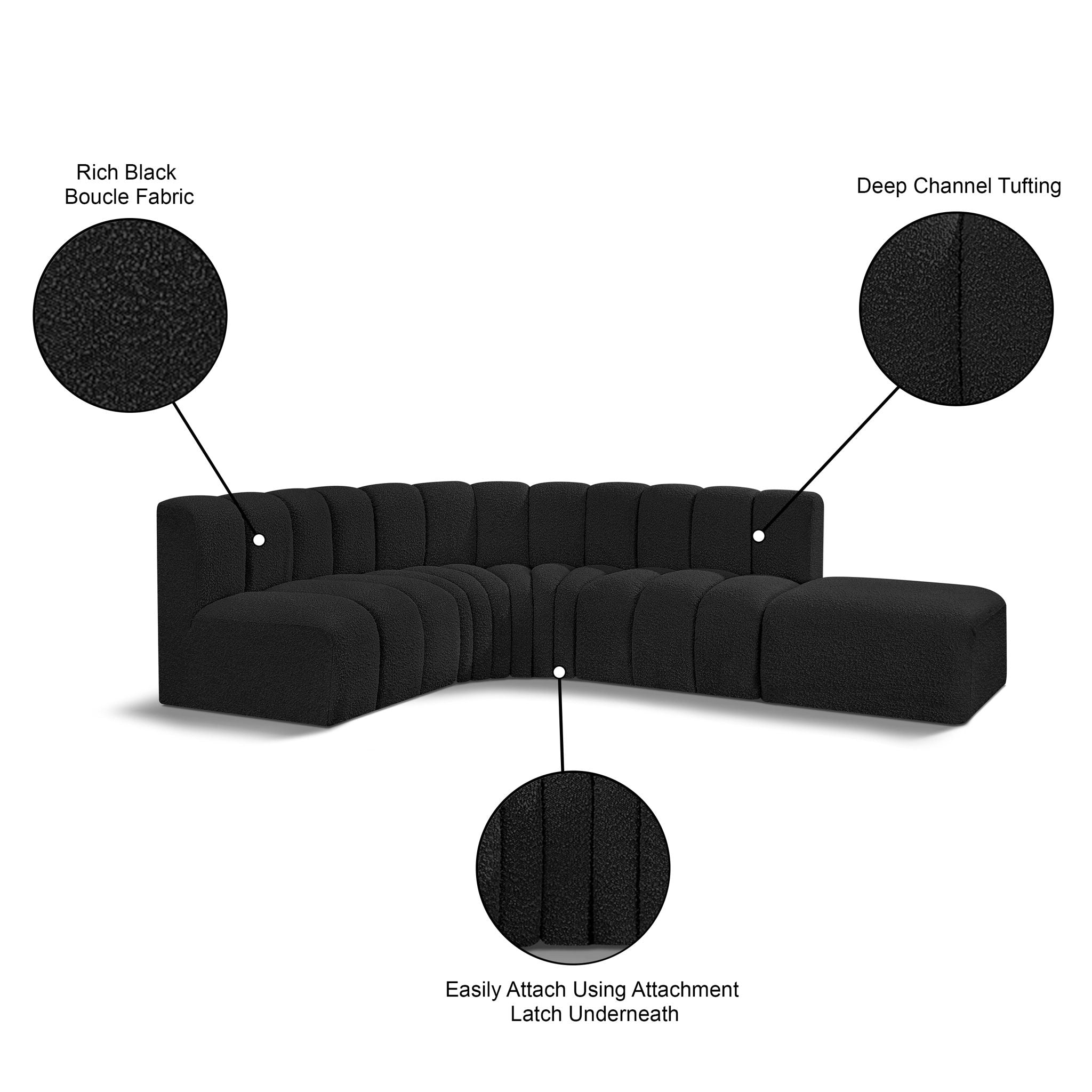Arc - Boucle Fabric 5 Piece Corner Modular Sofa