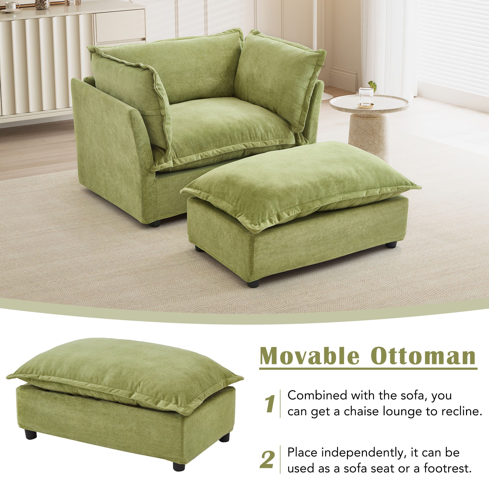 Modern Armchair Sofa With Movable Ottoman