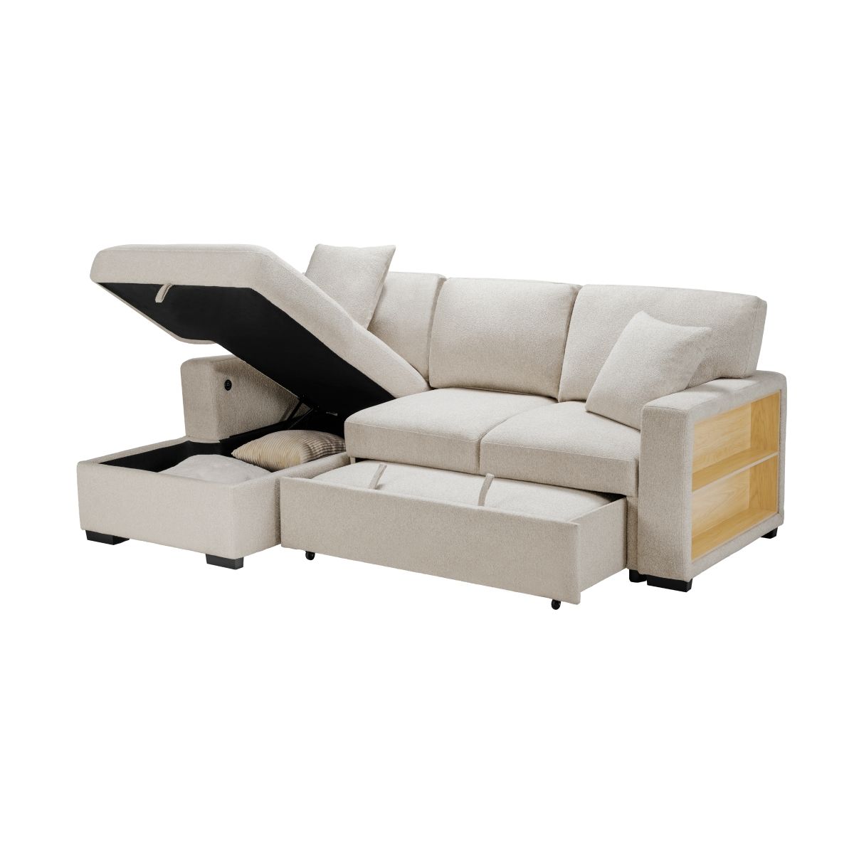 Pompano - Sectional With Chaise, Pull-Out Bed And Hidden Storage, Charging Ports