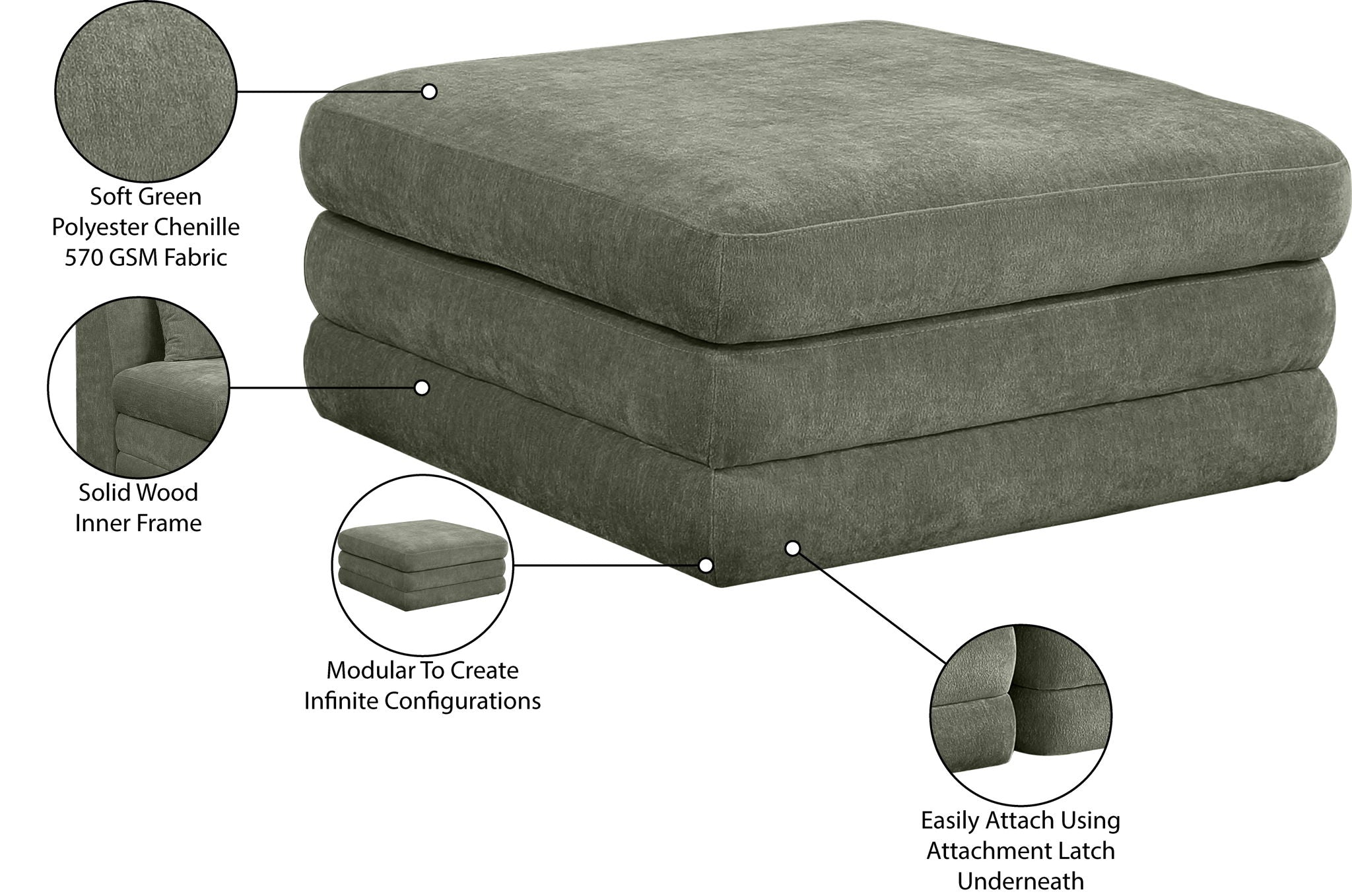Stellar - Chenille Fabric Upholstered Modular Modular Ottoman