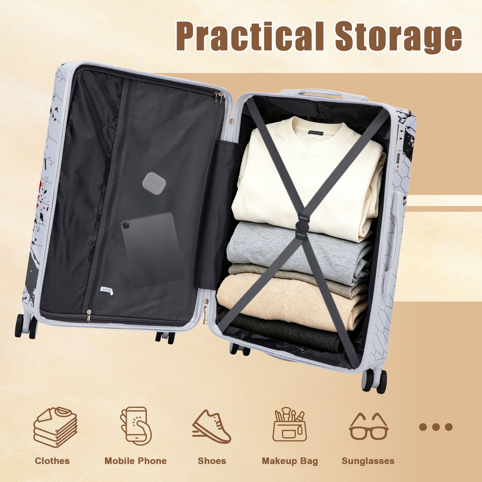 3 Piece With Combination Lock And Silent Wheels