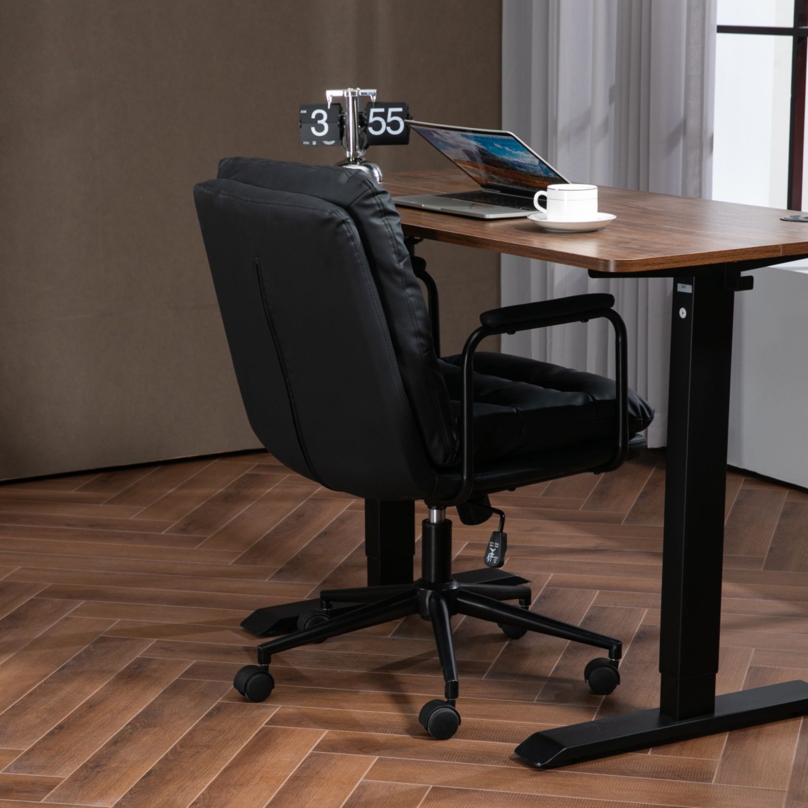 Office Chair, Mid Back Home Office Desk Task Chair With Wheels And Arms Ergonomic Computer Rolling Swivel Chair With Padded Armrest