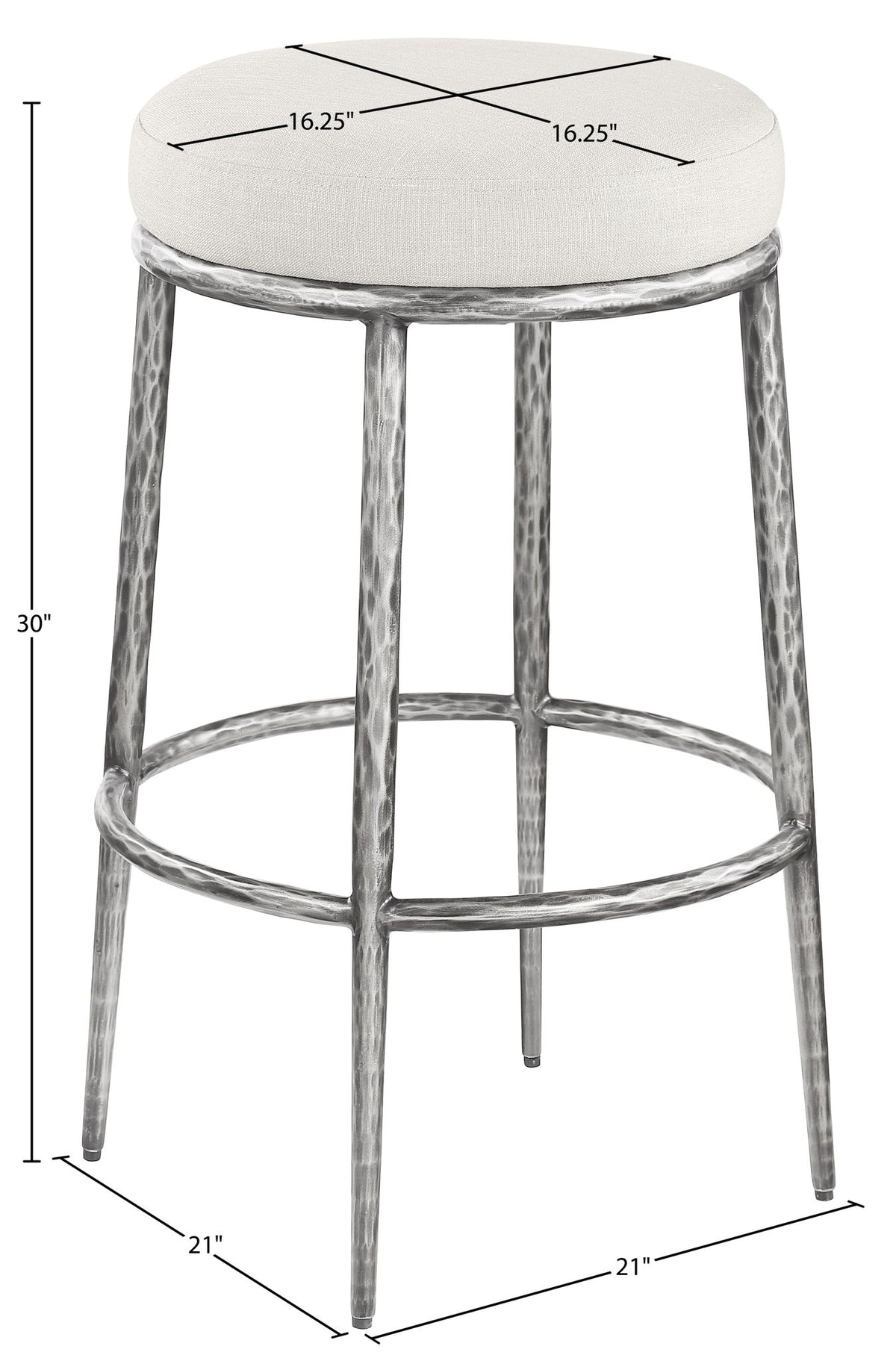 Ferro - Performance Fabric Upholstered Backless Bar Stool - Antique Silver