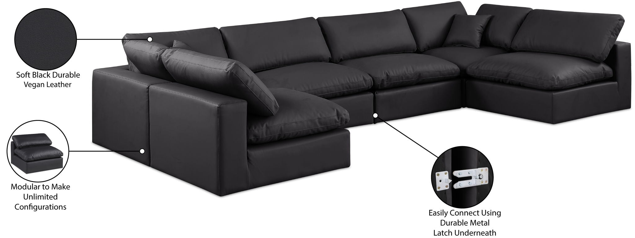 Comfy - 6 Piece Faux Leather Modular Armless Sectional