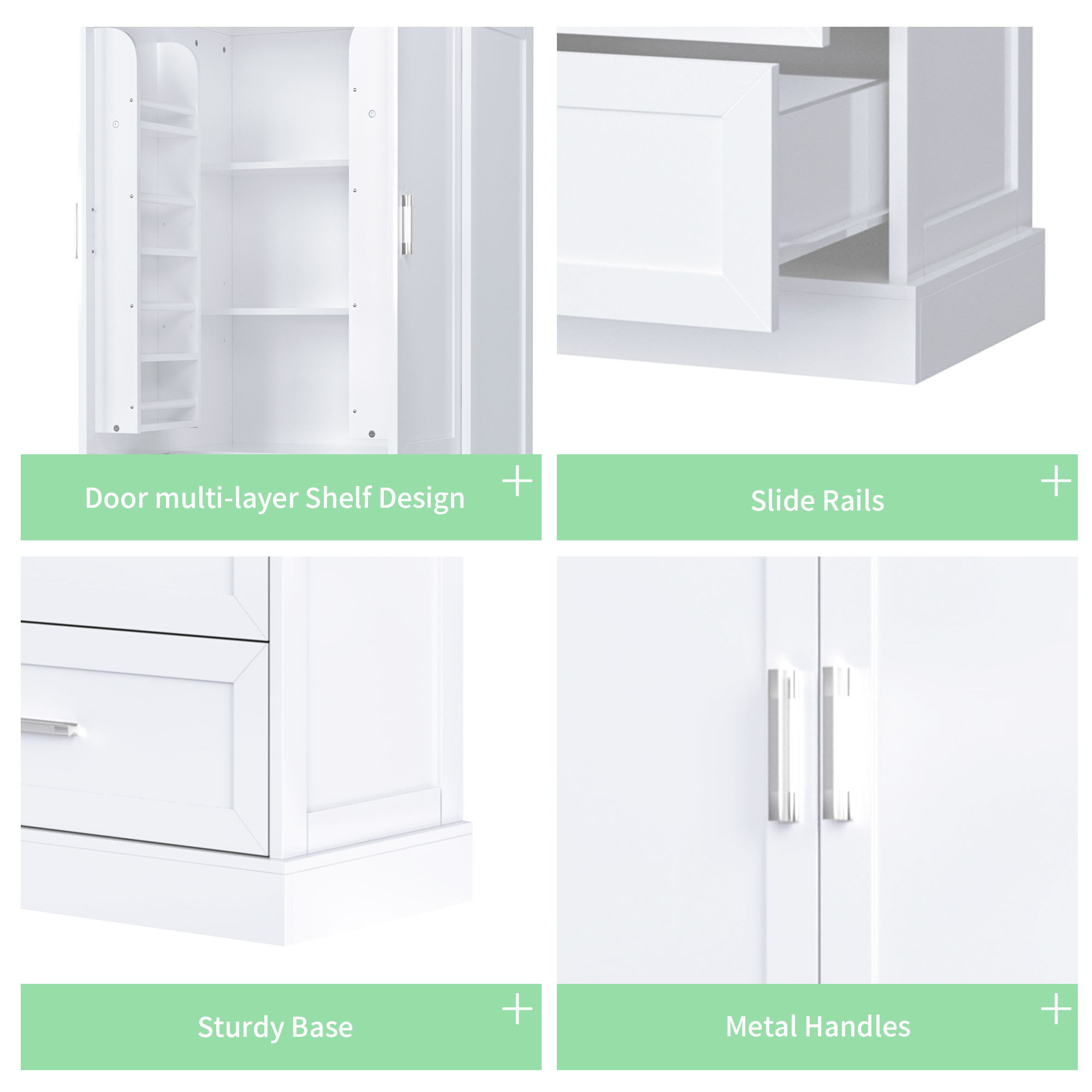 Tall Bathroom Storage Cabinet With 2 Doors And Drawers, Adjustable Shelf