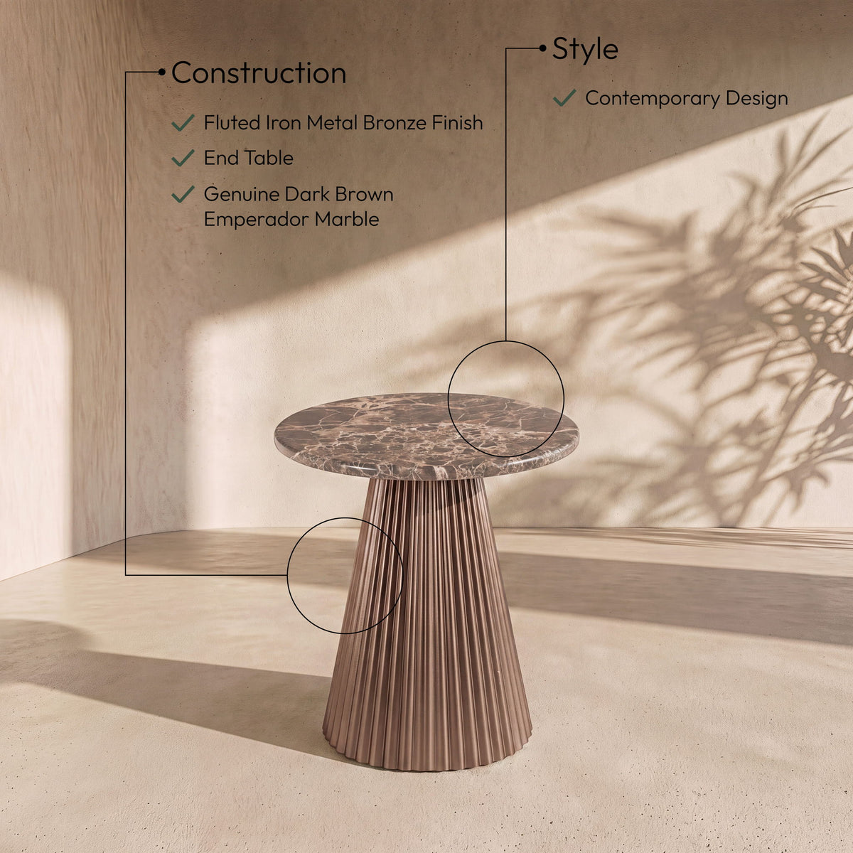 Cindra - Genuine Marble Top And Iron Base Table