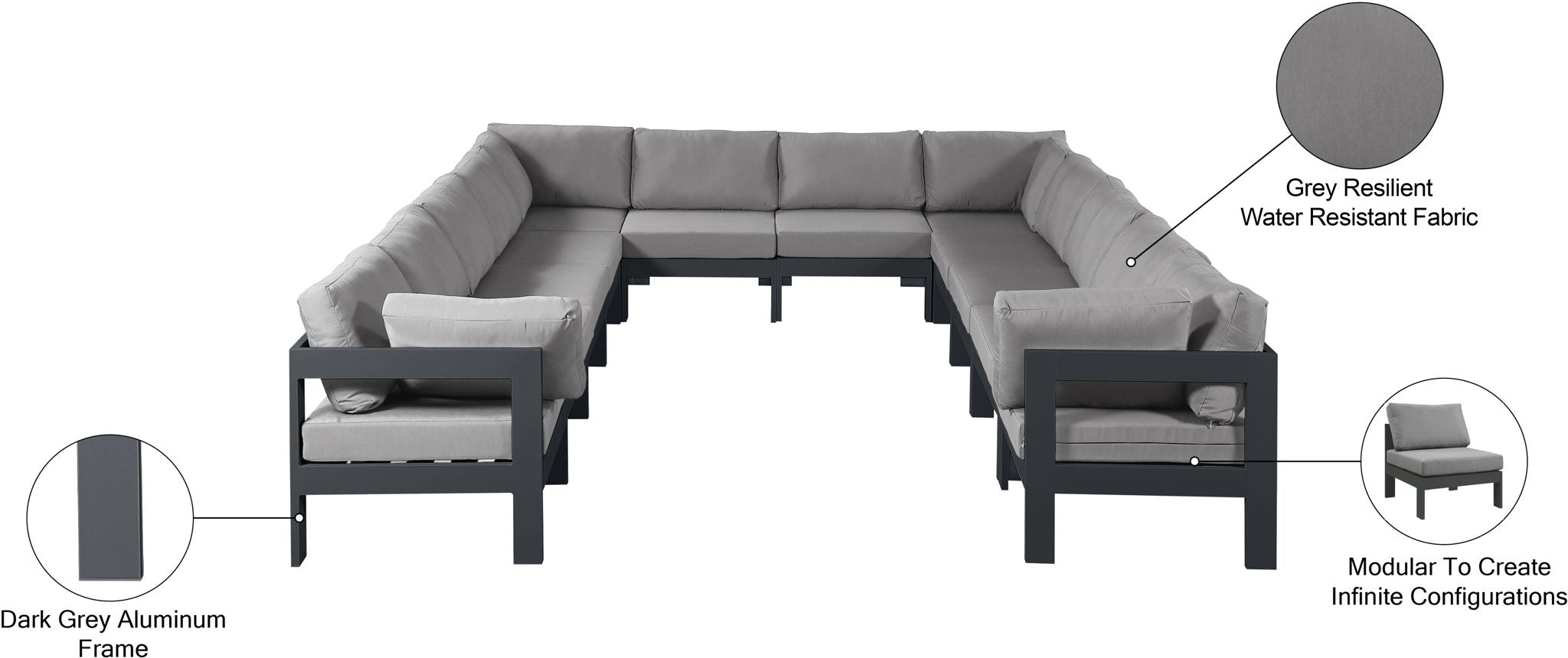 Nizuc - Outdoor Patio 12 Piece Modular Sectional With Gray Frame
