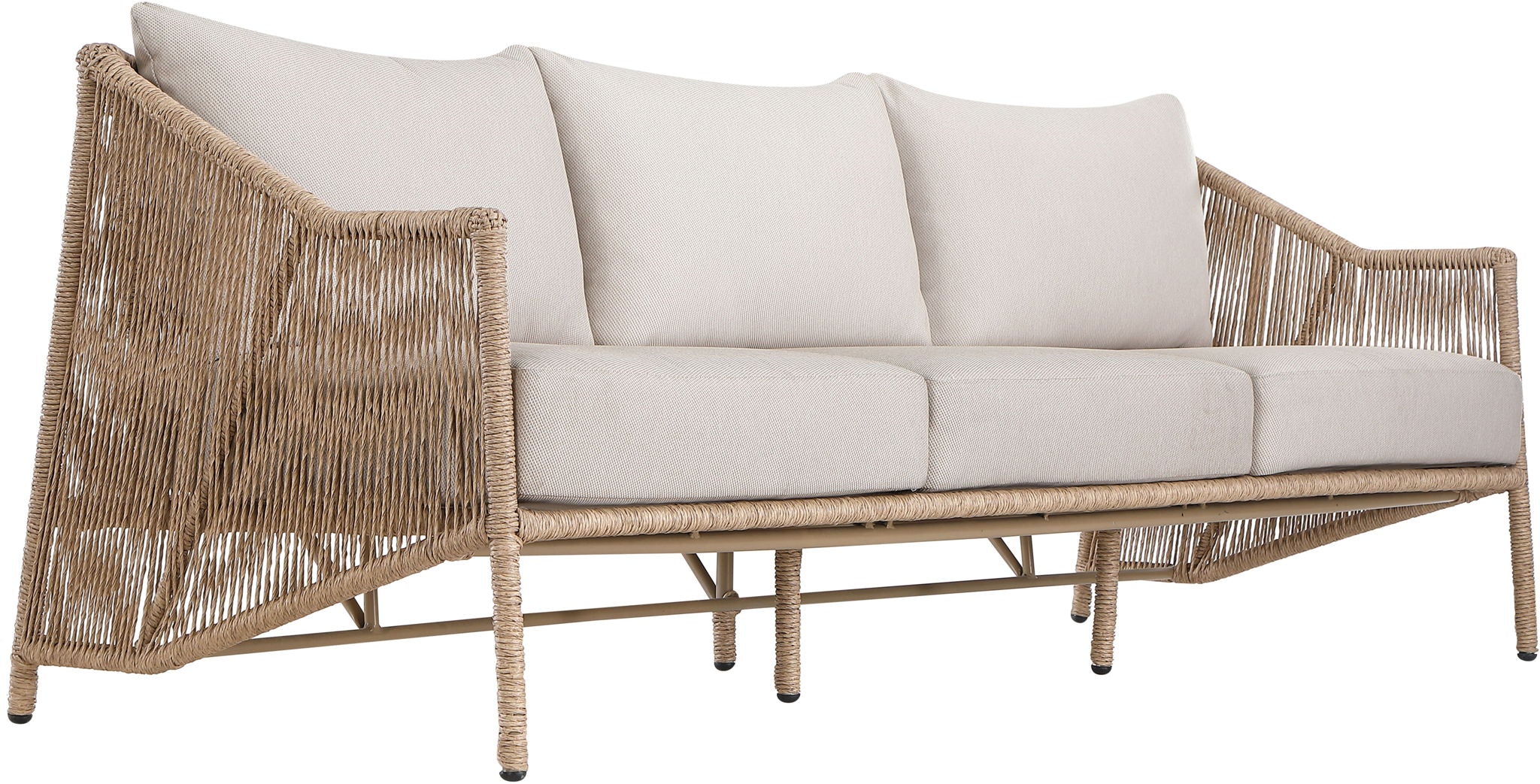 Coastline - Olefin Water Resistant Fabric And Wicker Outdoor Patio Sofa - Beige