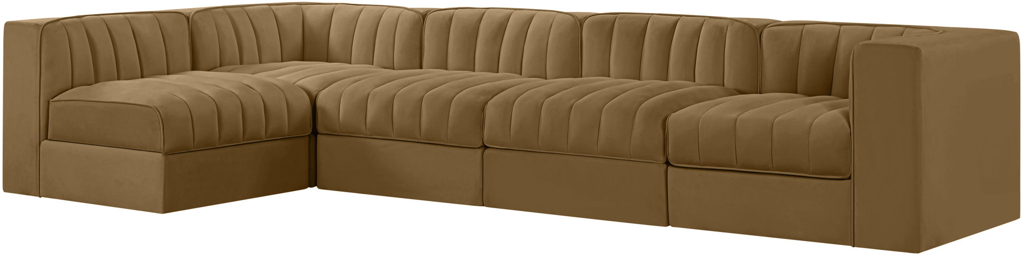 Rummi - Velvet Performance Fabric Upholstered 5 Piece Modular Sectional, L-Shaped (Right)