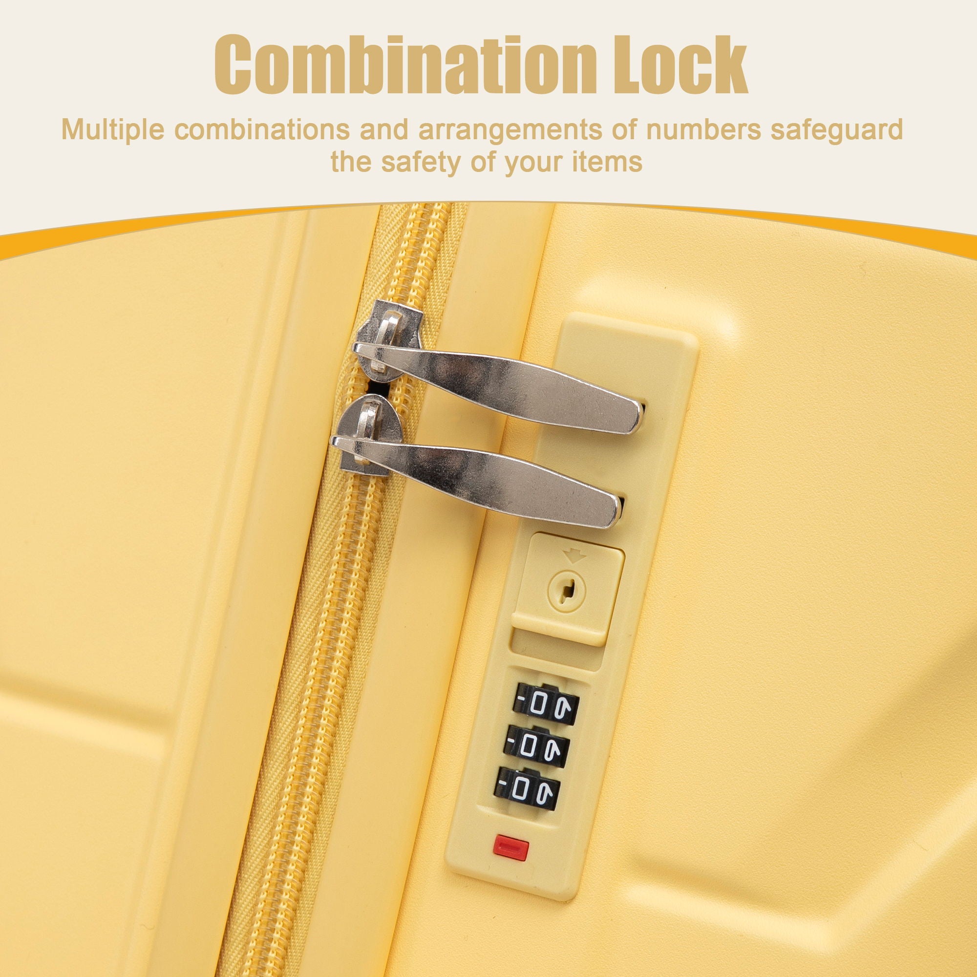 Hard Shell Luggage With Scratch Resistant Surface, 4 Wheels, Combination Lock & Side Hooks