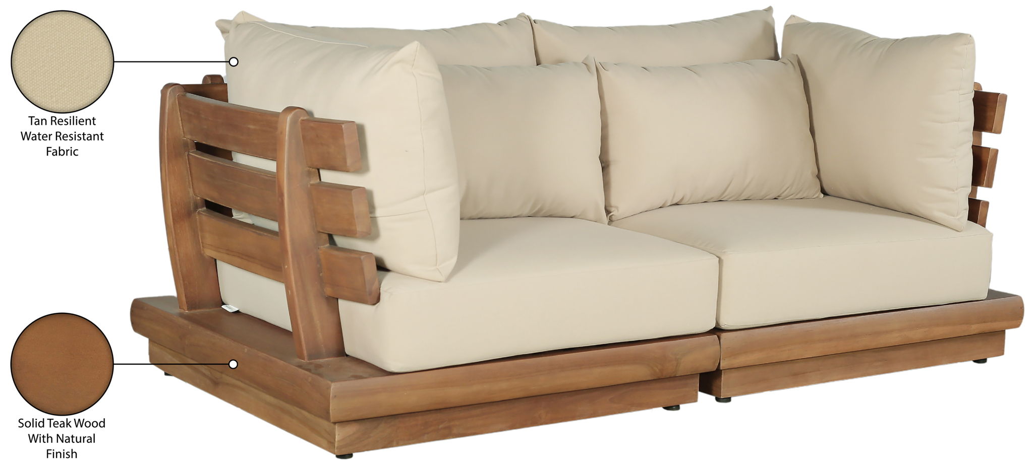Mirella - 2 Piece Water Resistant Fabric 76" Upholstered Outdoor Patio Modular Loveseat