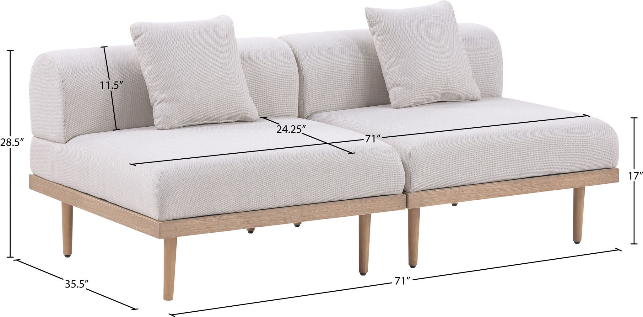 Laguna - 2 Piece Resilient Water Resistant Fabric 71" Outdoor Patio Armless Modular Loveseat