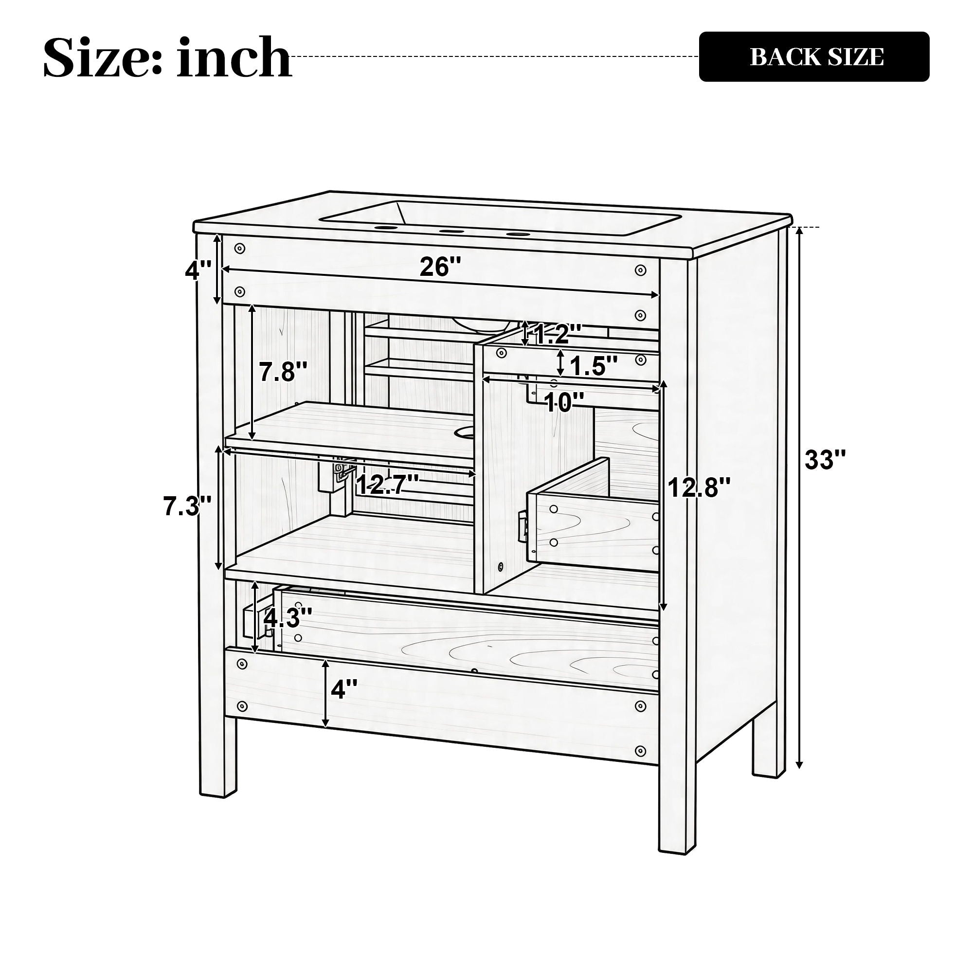 Modern Bathroom Vanity With Sink, Soft Close Drawers & Door, Storage Rack