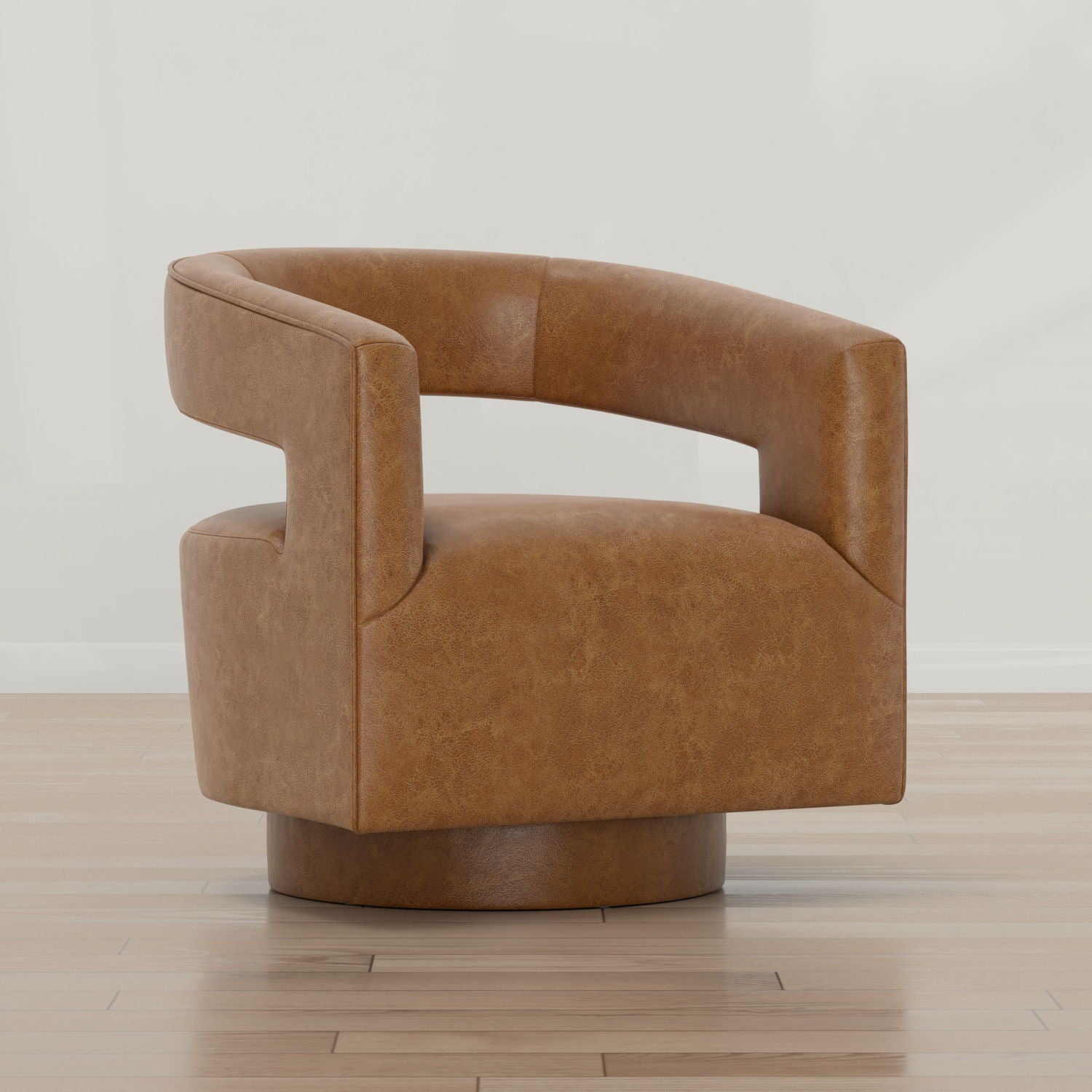 Swivel Accent Chair With Geometric Backrest - Brown
