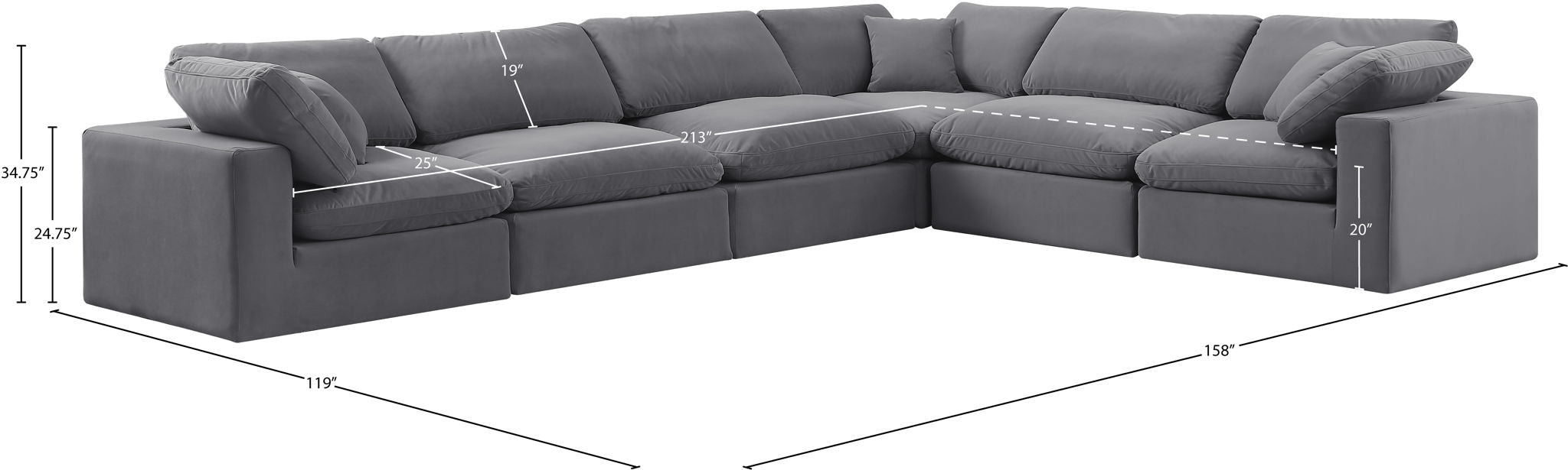 Comfy - 6 Piece Velvet Modular Corner Sectional