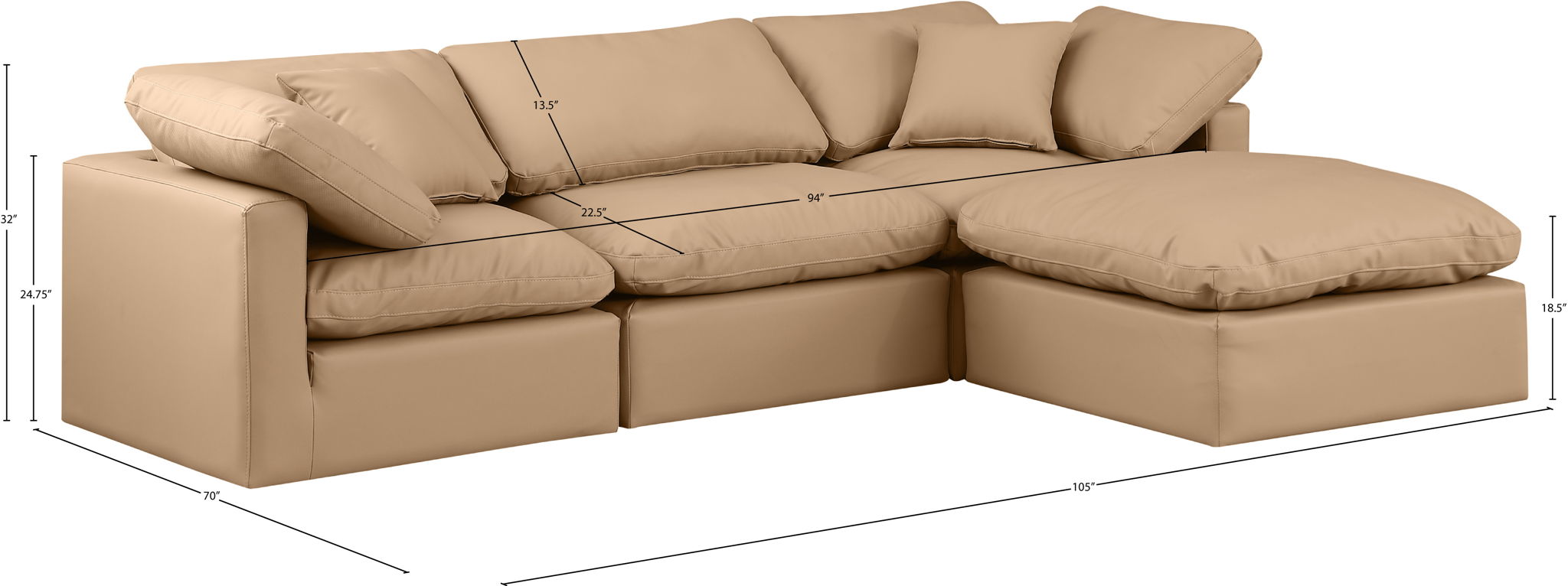 Indulge - Faux Leather 4 Piece Modular Sectional With Chaise - Tan