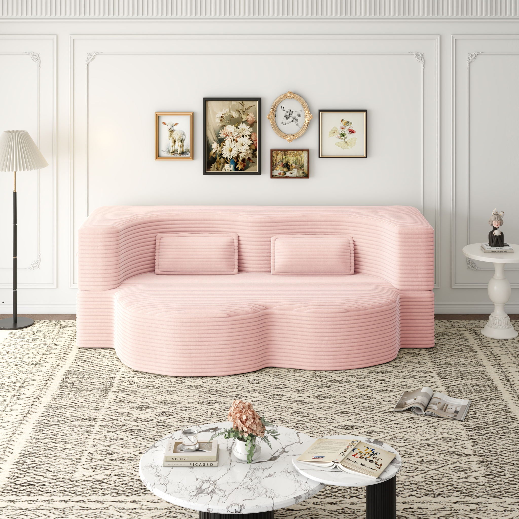 Convertible Foam-Filled Sleeper Sofa Bed With 2 Pillows