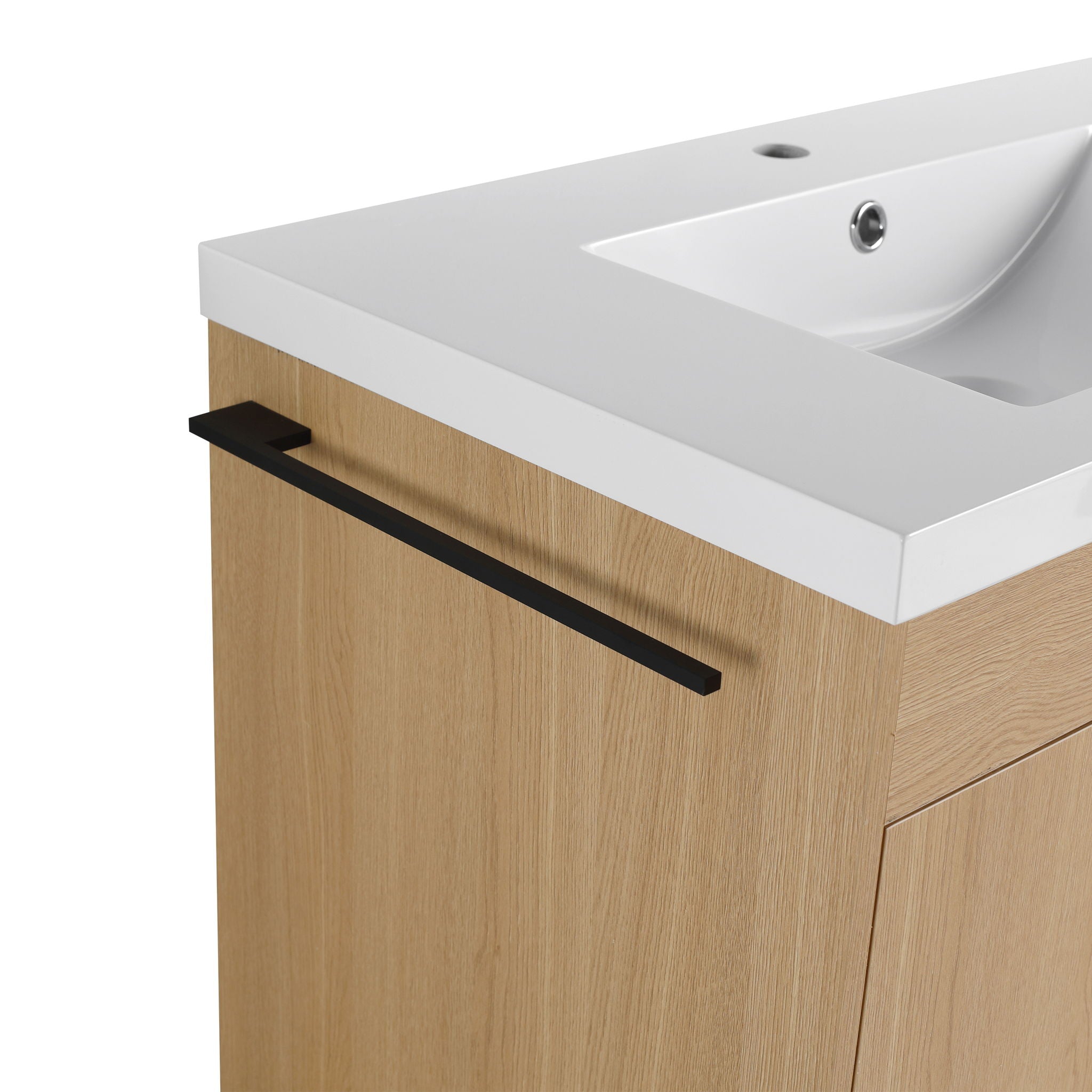 58" Freestanding Bathroom Cabinet With 4 Soft Close Doors & 3 Open Racks (Vanity Only, No Sink) - Oak