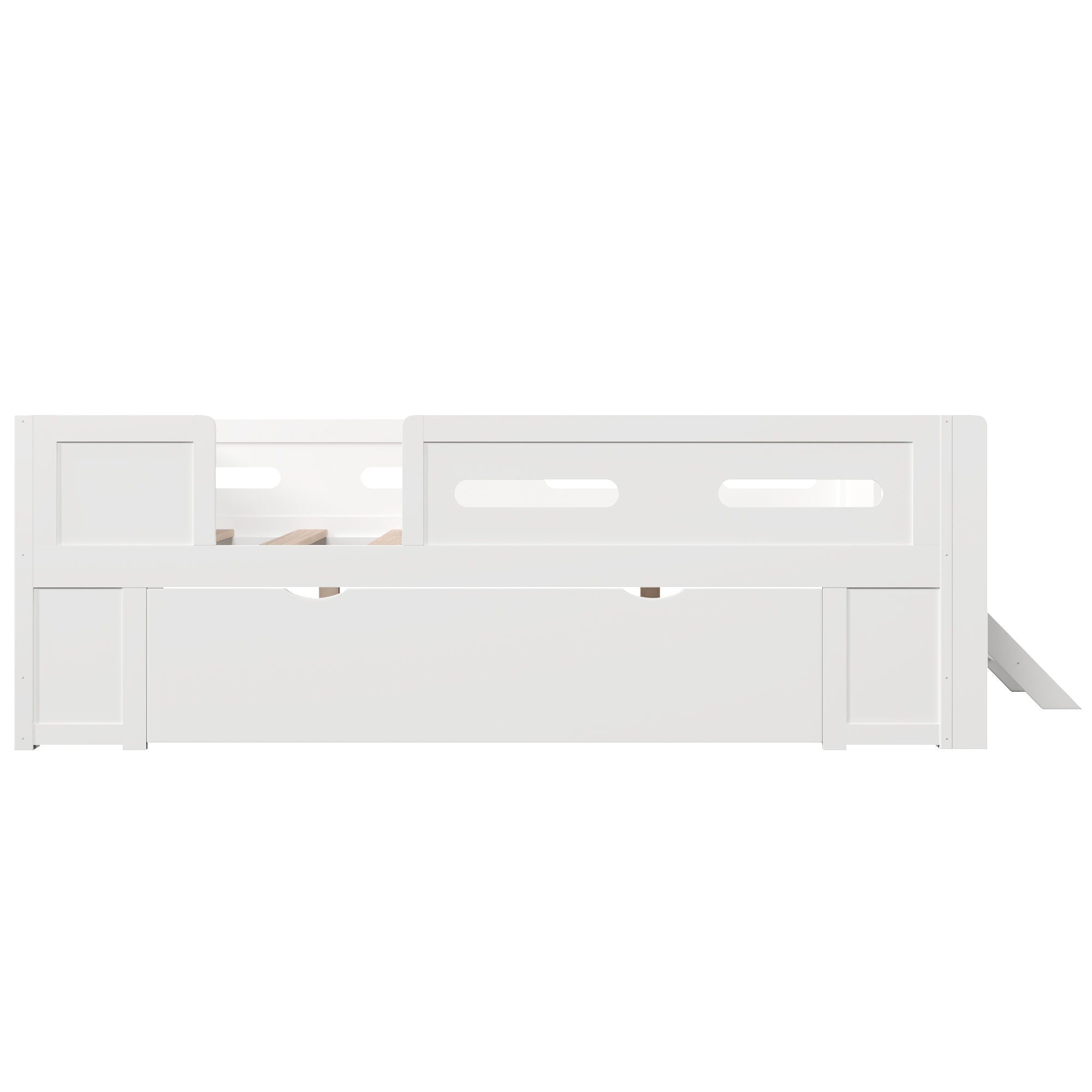 Platform Bed With Guardrail And Drawer