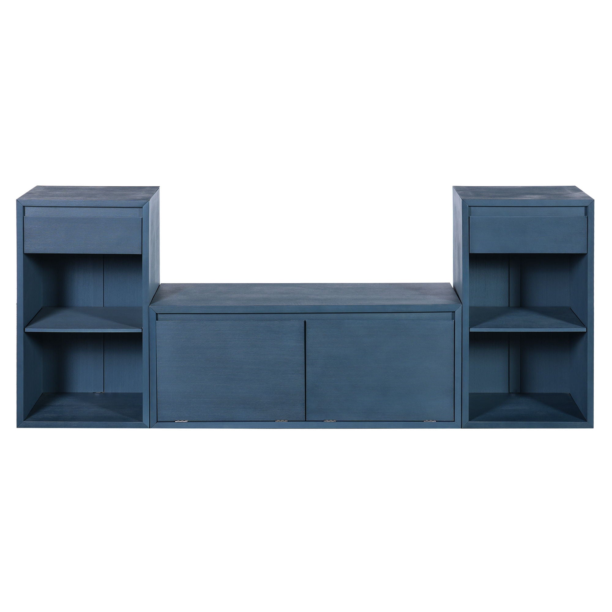 Entryway Storage Bench With Cushion, Drawers & Open Shelves