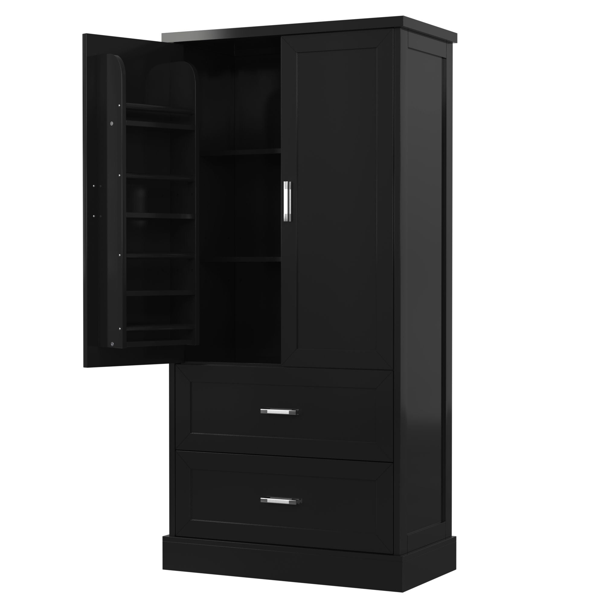 Tall Bathroom Storage Cabinet With 2 Doors And Drawers, Adjustable Shelf
