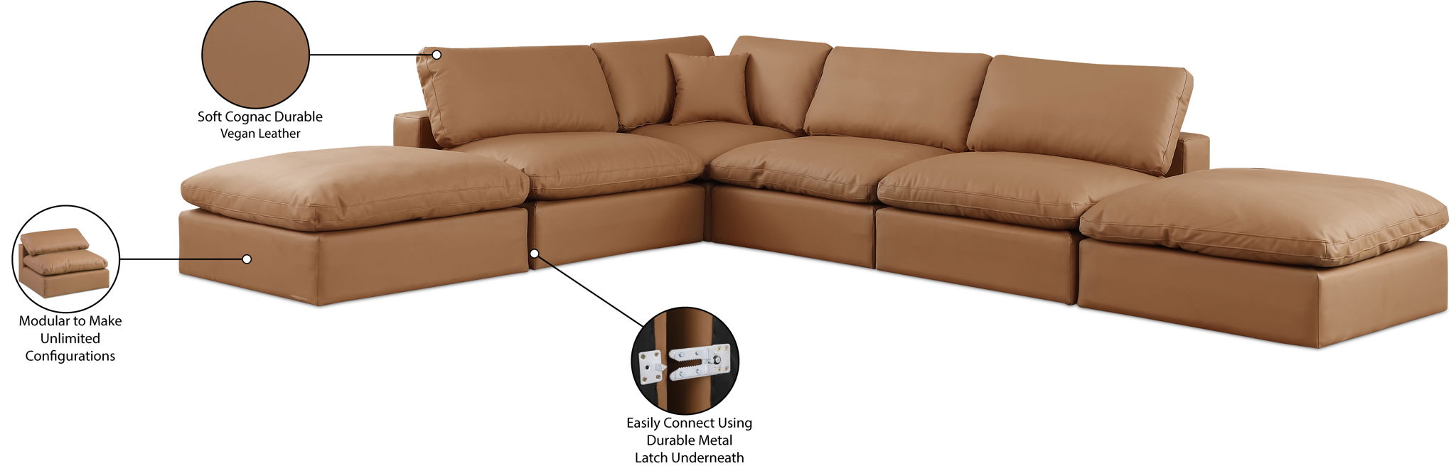 Comfy - 6 Piece Faux Leather Modular Sectional