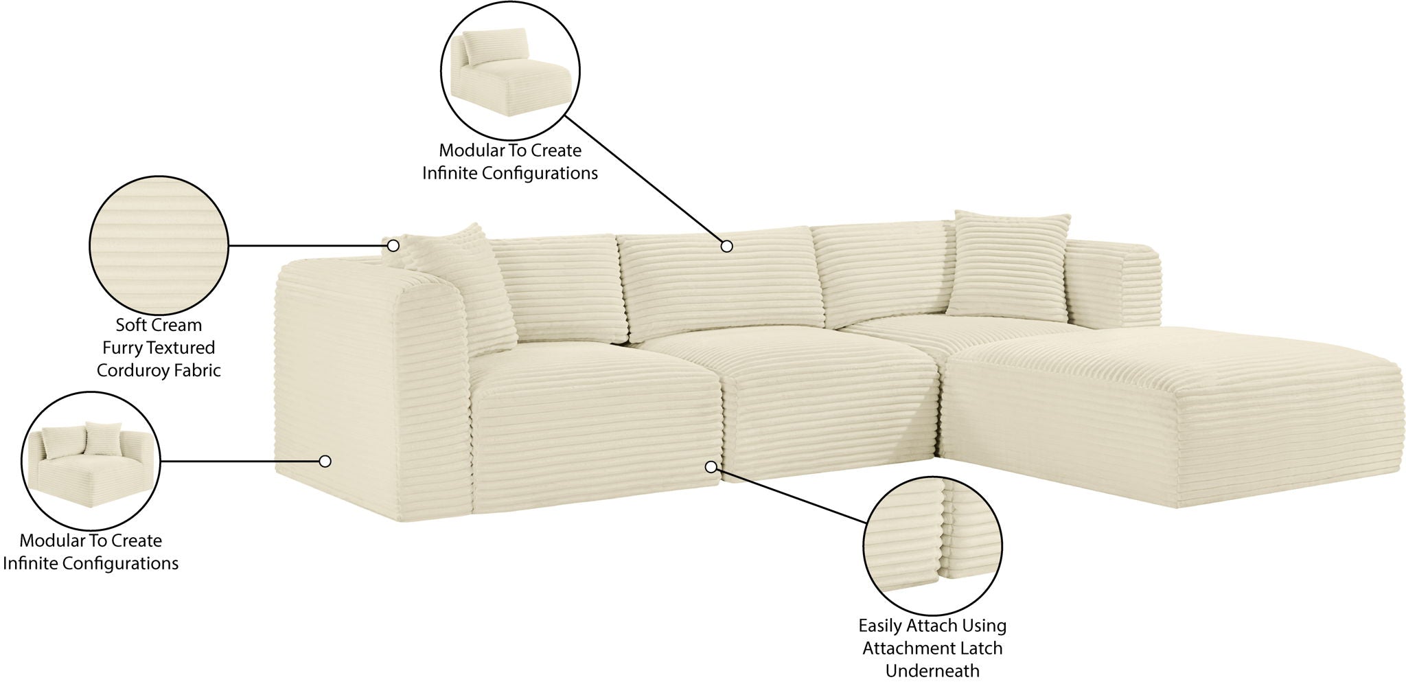 Shaggy - 4 Piece Modular Sectional