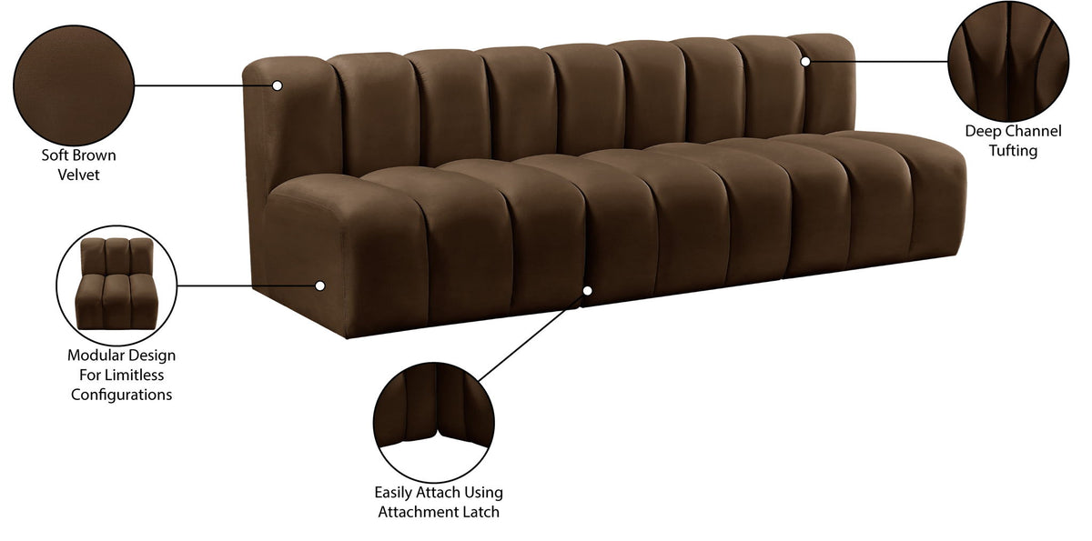 Arc - Velvet 4 Piece Modular Straight Sofa - Brown