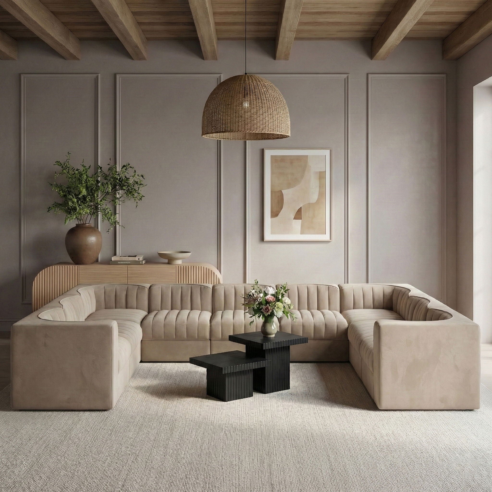 Rummi - Velvet Performance Fabric Upholstered 9 Piece Modular Sectional