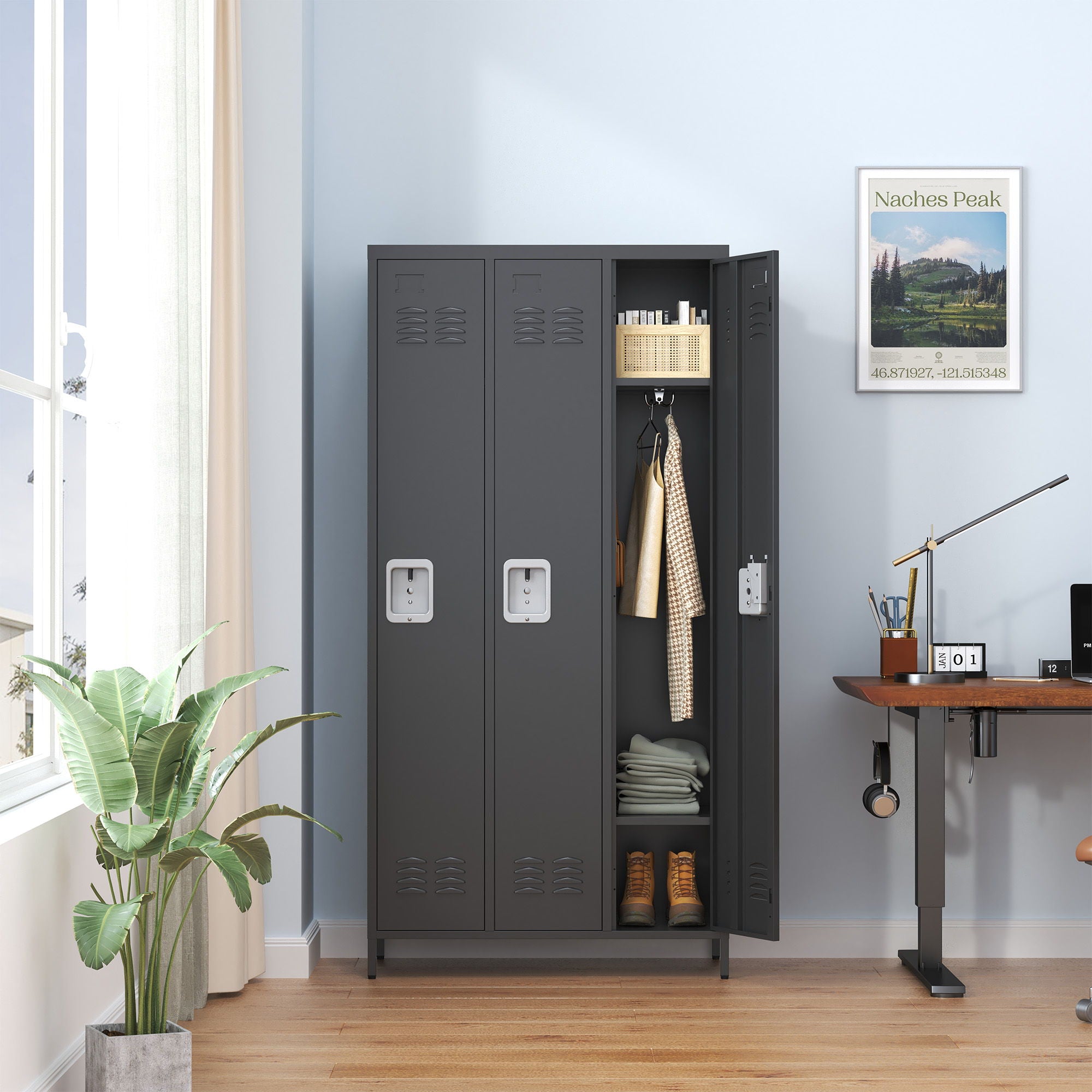Storage Locker Cabinet With Locks For Employees, Home Gym Office School Garage - Black