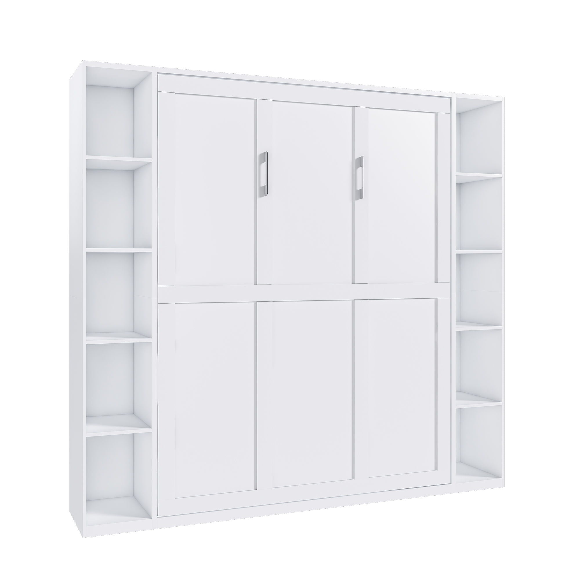 Queen Murphy Bed With Storage Cabinet, Foldable Wall Bed For Bedrooms - White
