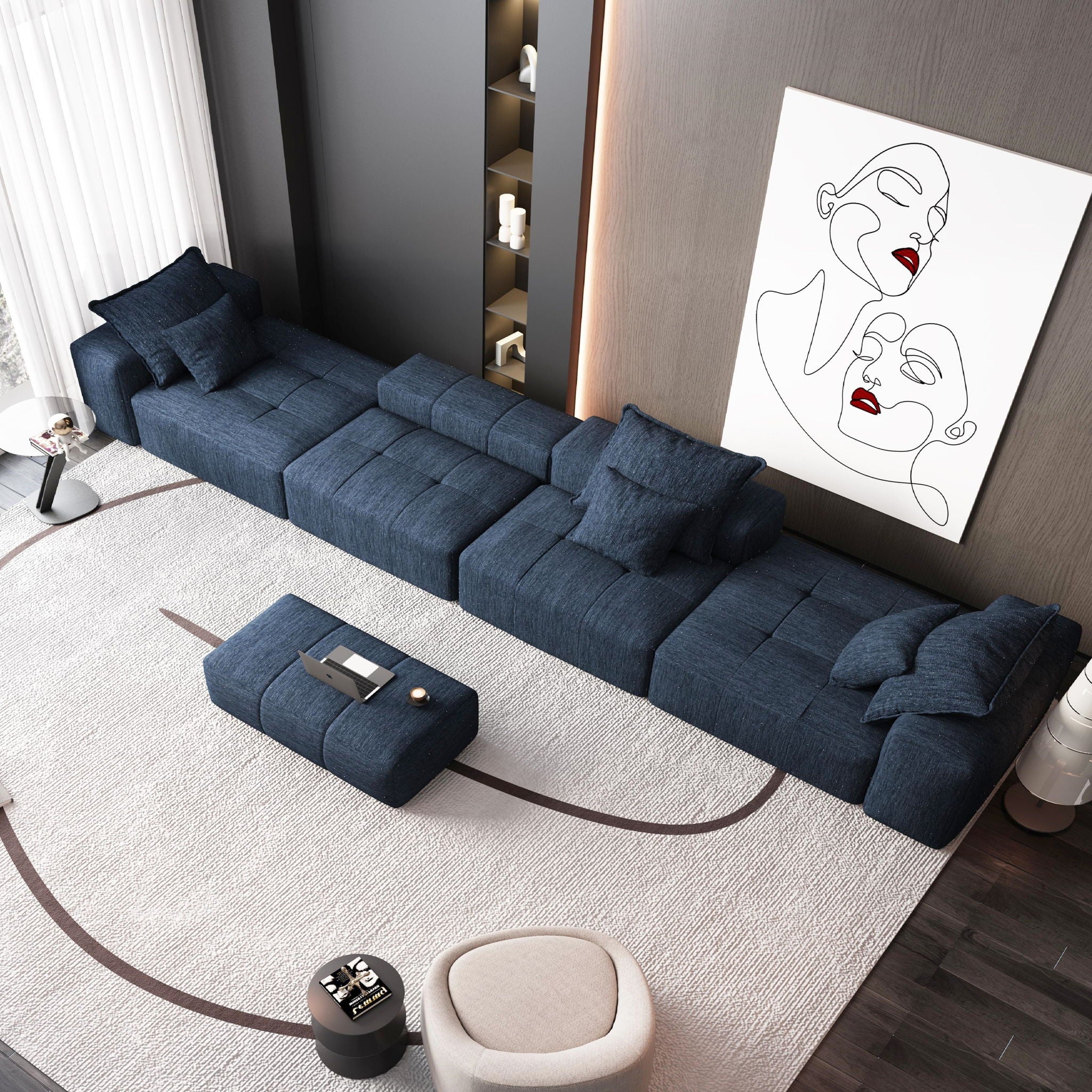 Modern Oversized Diy Combination Modular Sectional Sofa & Pillows
