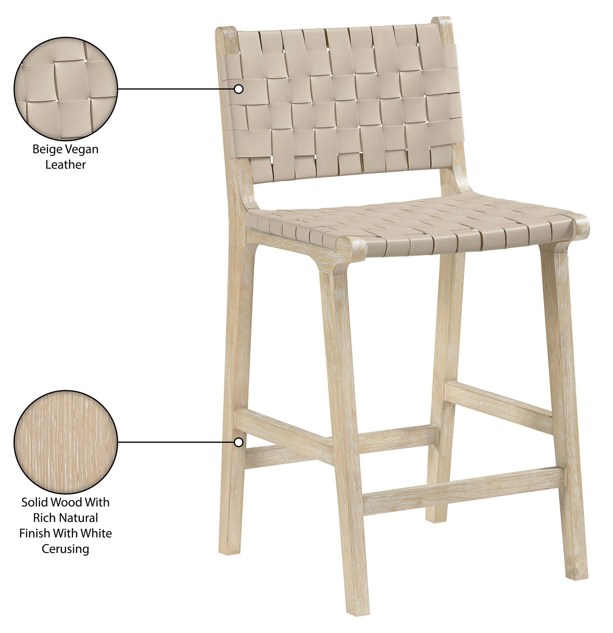 Entwine - Vegan Leather Upholstered Counter Stool - Painted Natural