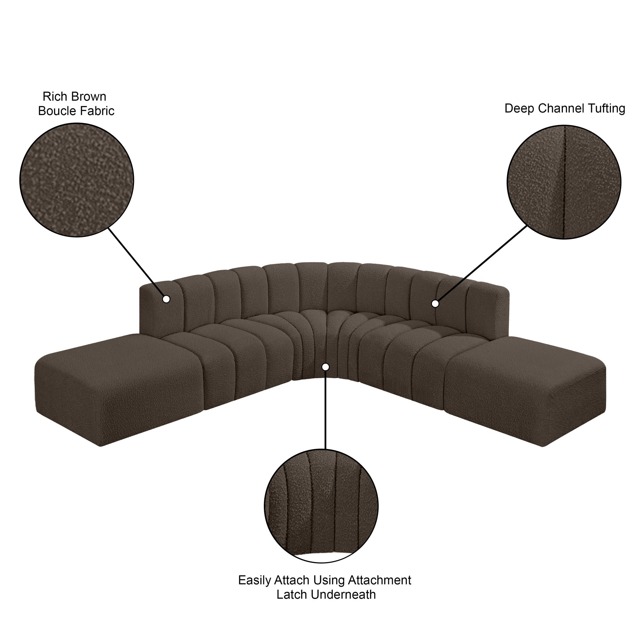Arc - Boucle Fabric 6 Piece Corner Modular Sofa