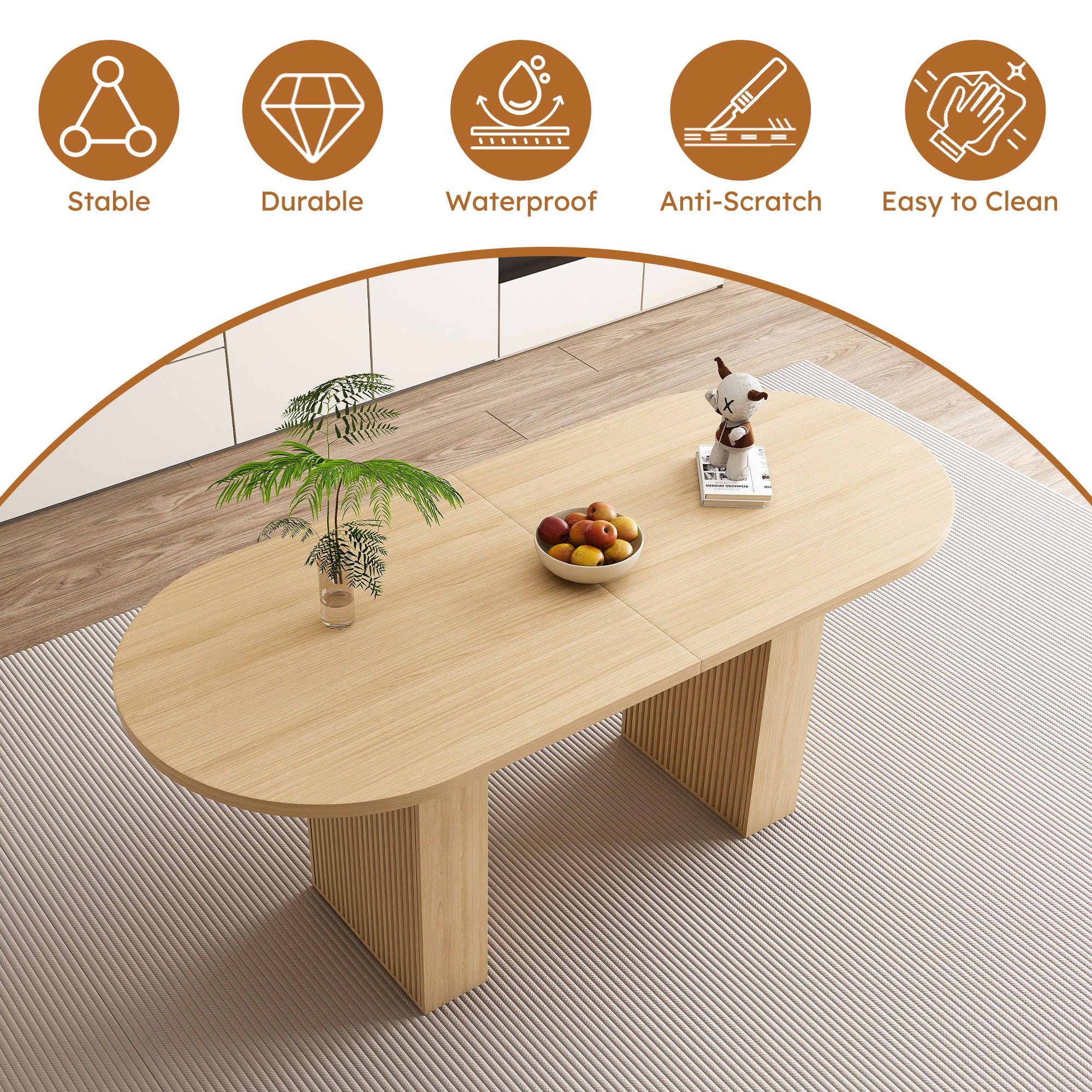Oval Dining Table With Slim Base - Light Walnut
