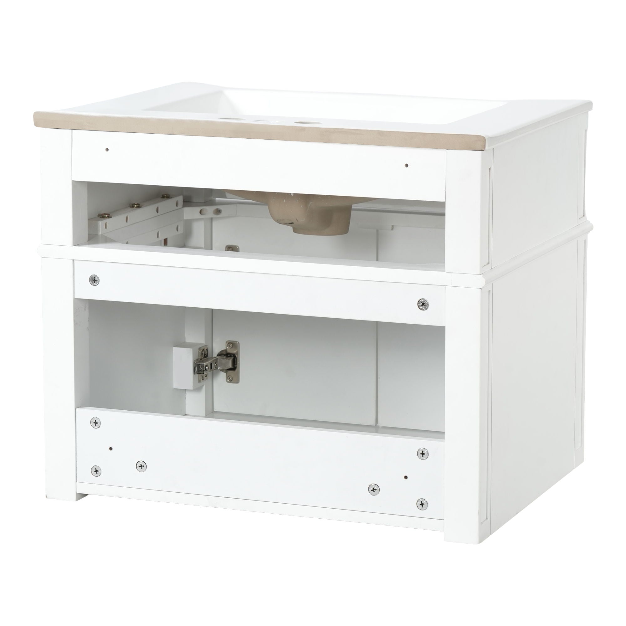 Wall Mounted Bathroom Vanity With Tip Out Drawer And Open Back Design