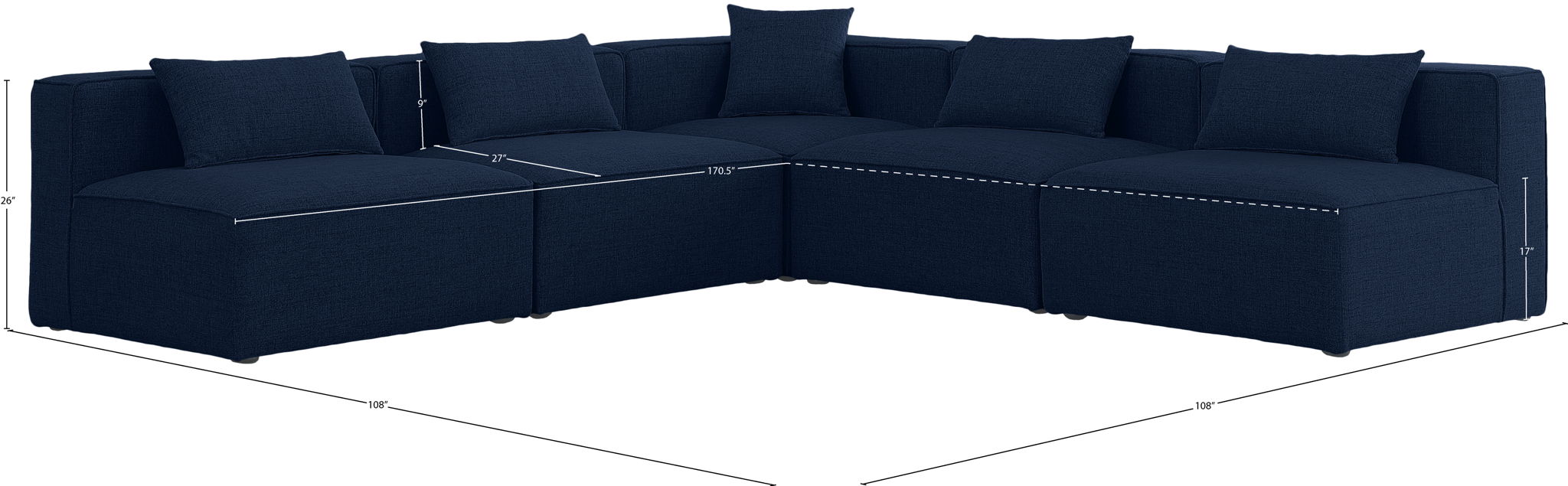 Cube - Linen 5 Piece Modular Corner Armless Sectional
