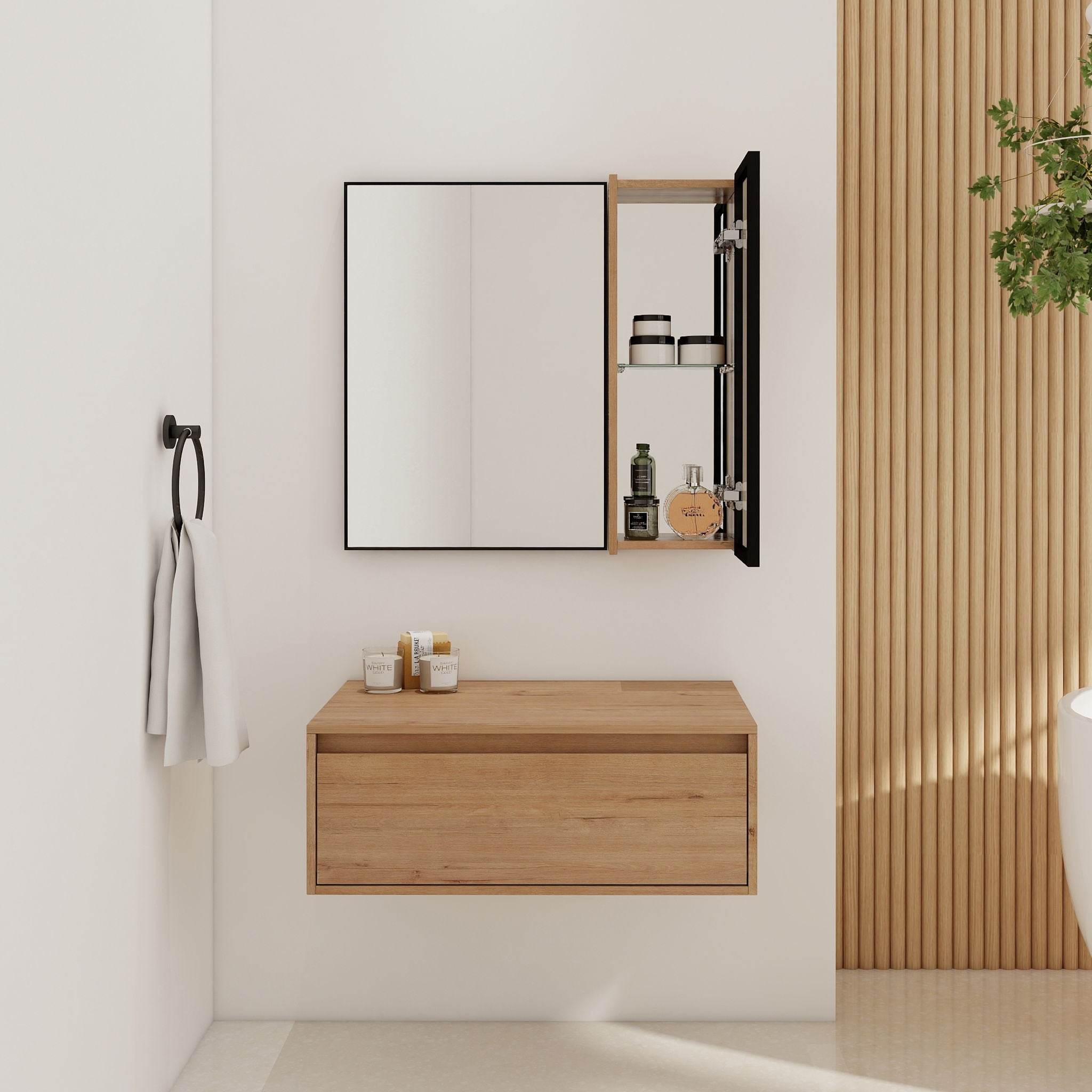 30" Wall Mounted Mirror Cabinet With Door - Imitative Oak