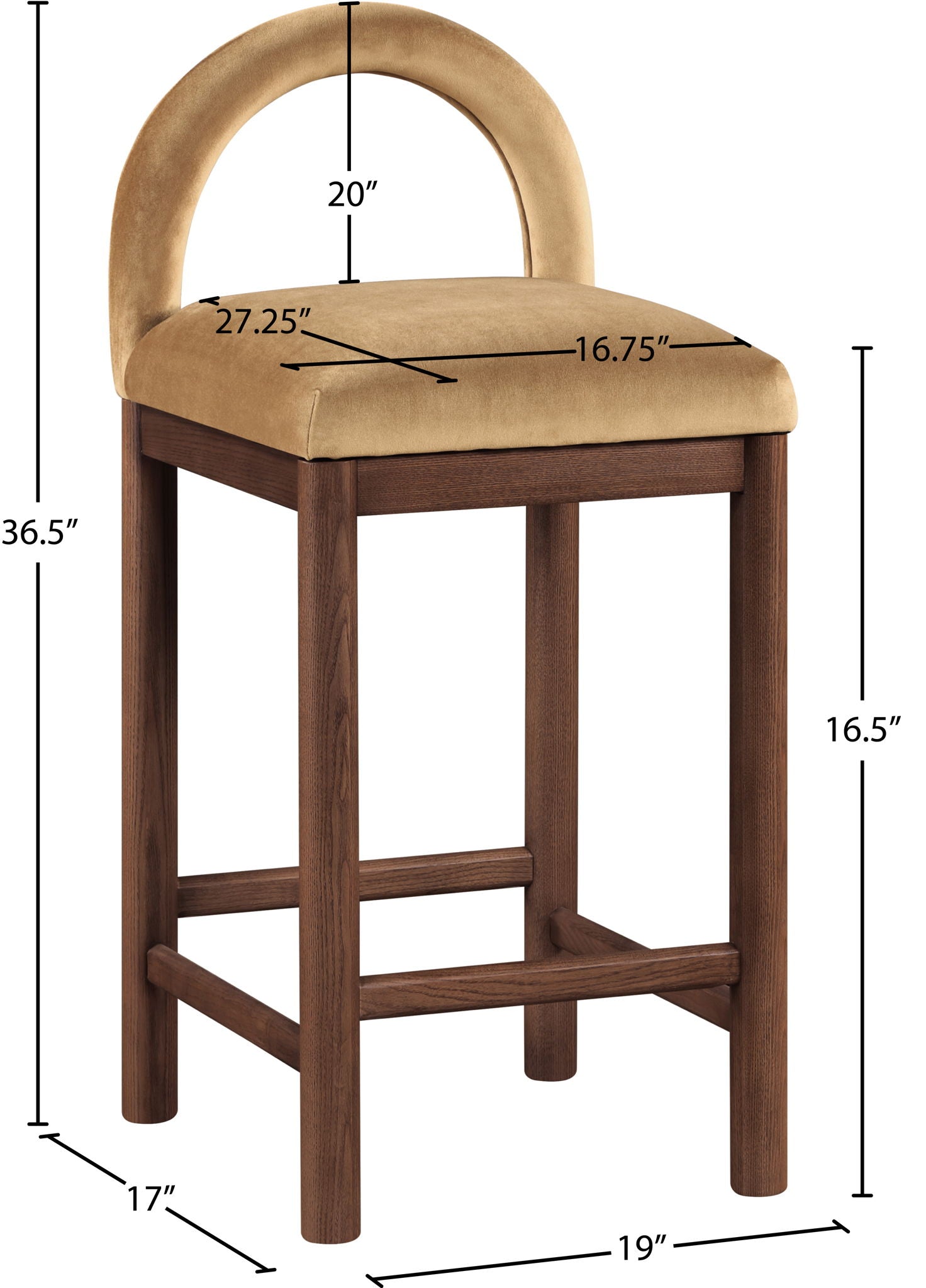 Conrad - Velvet Counter Stool With Brown Legs