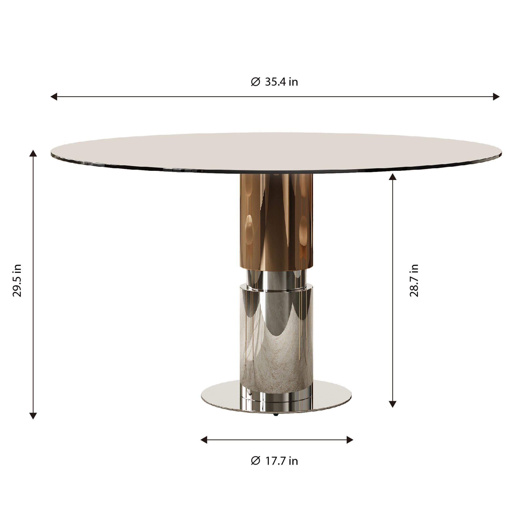 Round Dining Table / Tempered Glass Top - Brown