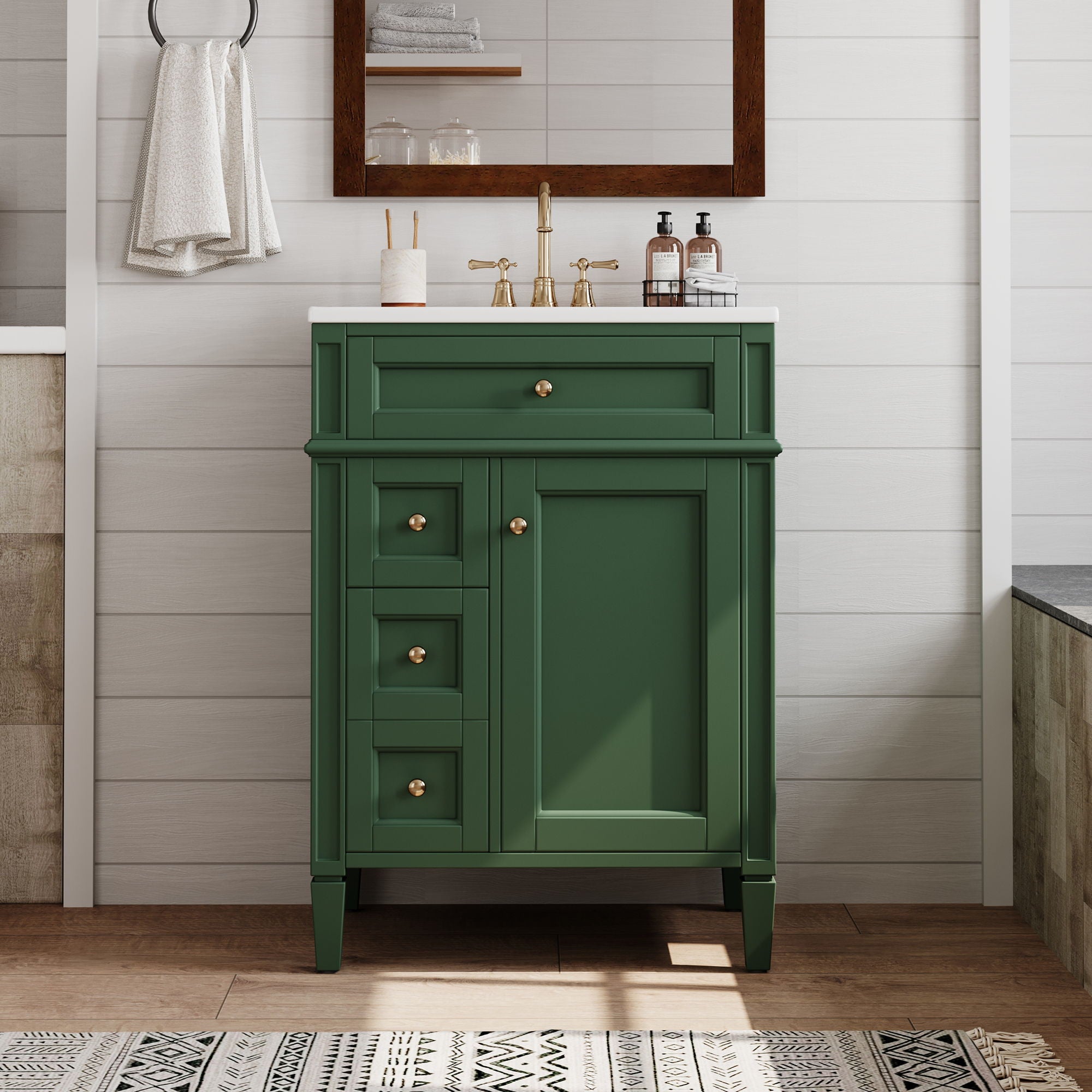 Bathroom Vanity With Top Sink, Storage Cabinet With 2 Drawers And Tip-Out Drawer