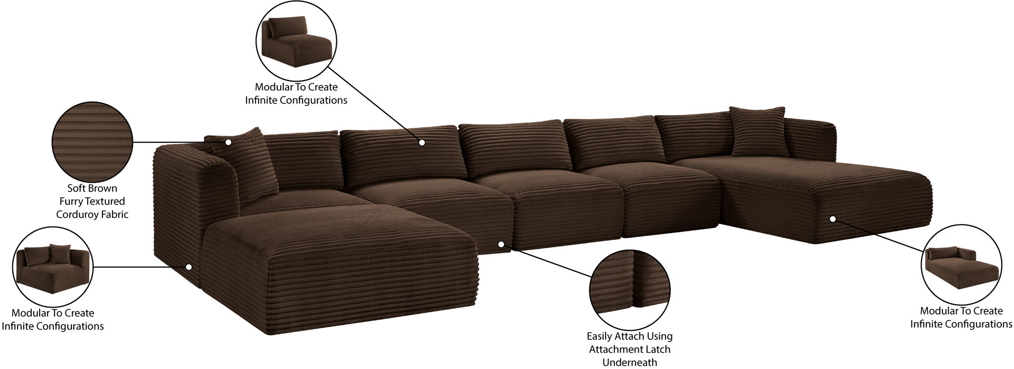 Shaggy - 6 Piece Modular Sectional With Chaise And Ottoman